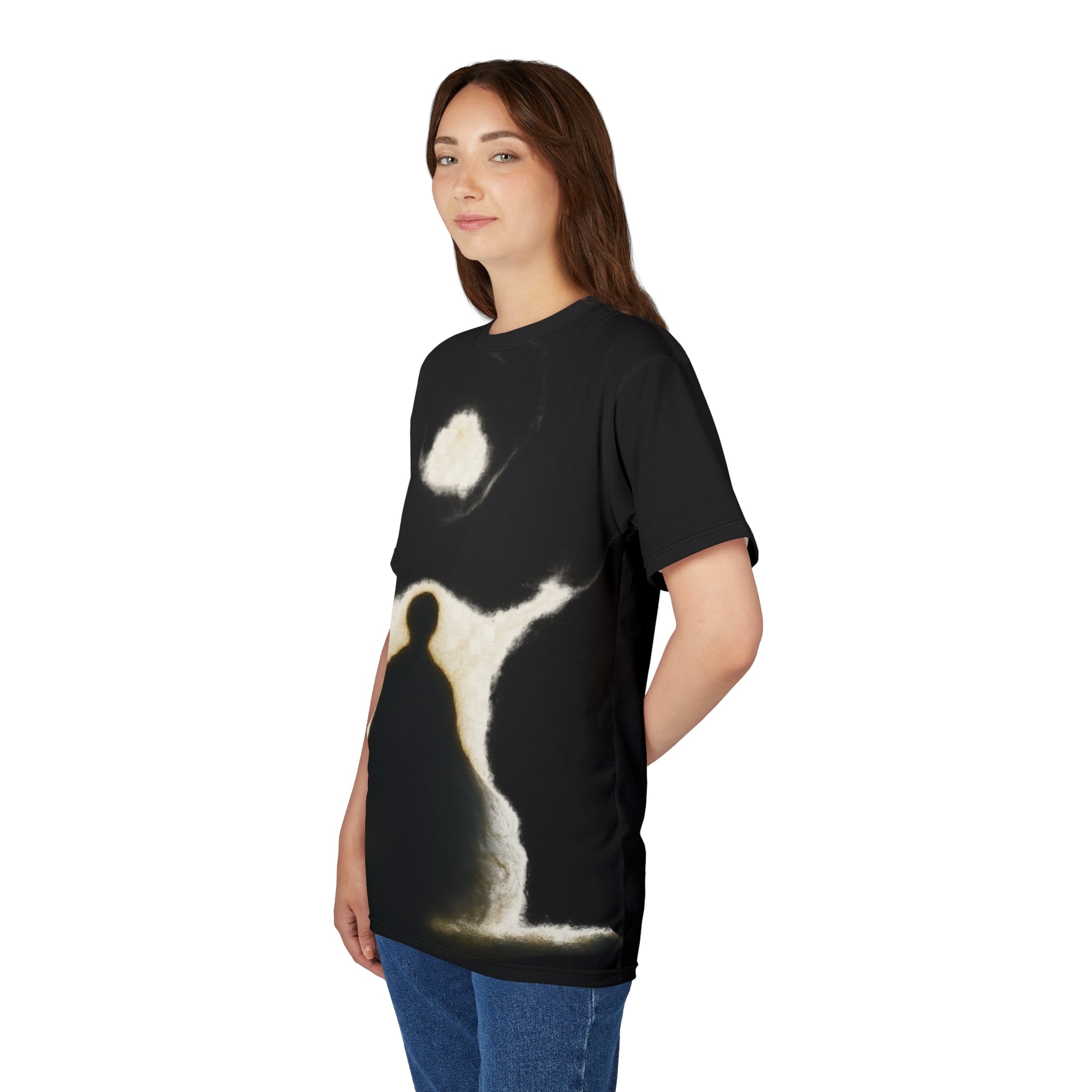 Power Runs Black PRB Black & White tunnel awaits Pattern Tee — All-Over Print Cat Lover Shirt by Power Runs Black