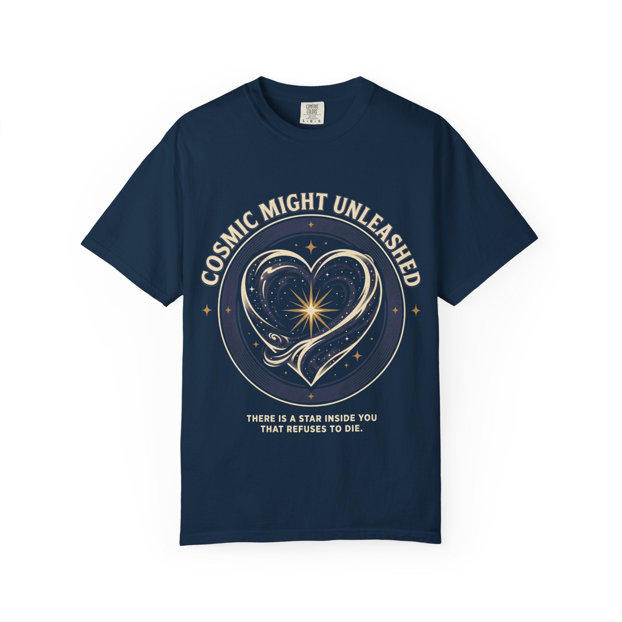 PRB Starforged Flex Cosmic Might Unleashed Heart Graphic T-Shirt — "Cosmic Might Unleashed" Astral Design by Power Runs Black