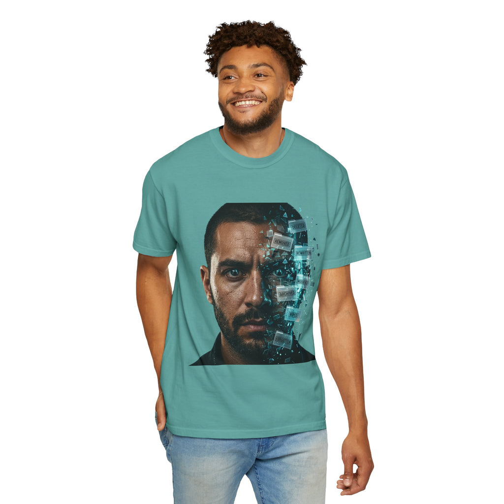 Syndication Loop Cyberpunk Portrait Tee — Tech-Noir Graphic T-Shirt | Power Runs Black by Printify