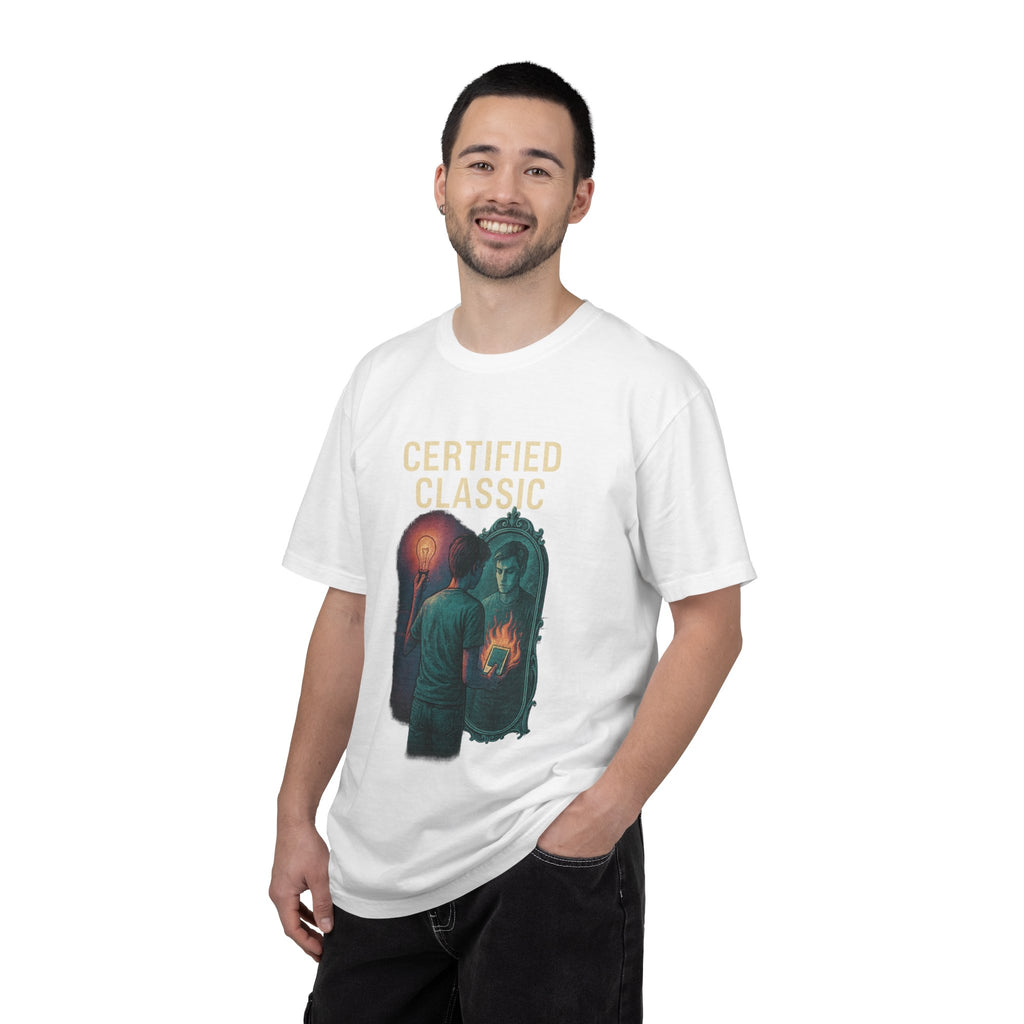 PRB Certified Classic Mirror Illustration T-shirt | Retro Mystic Artwork by Power Runs Black
