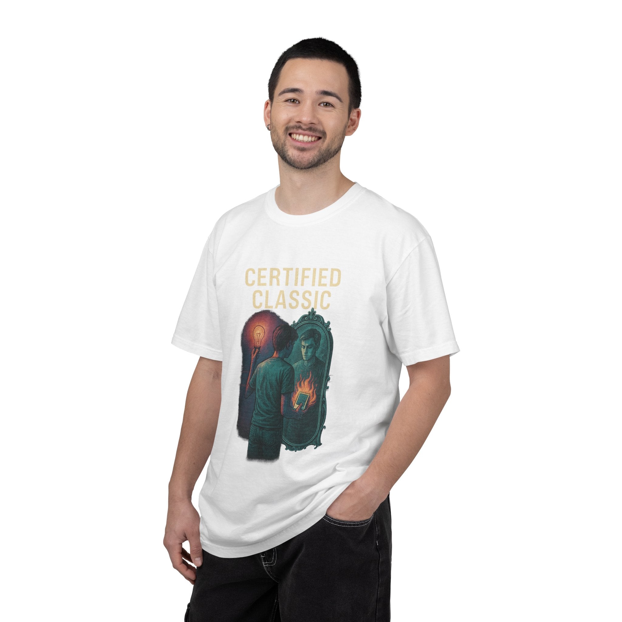 PRB Certified Classic Mirror Illustration T-shirt | Retro Mystic Artwork by Power Runs Black