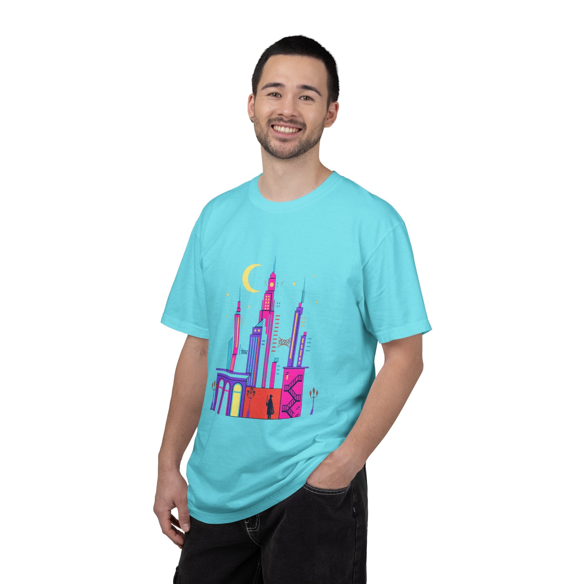 PRB Neon City Skyline T-shirt | Vibrant Urban Nightscape Tee by Power Runs Black