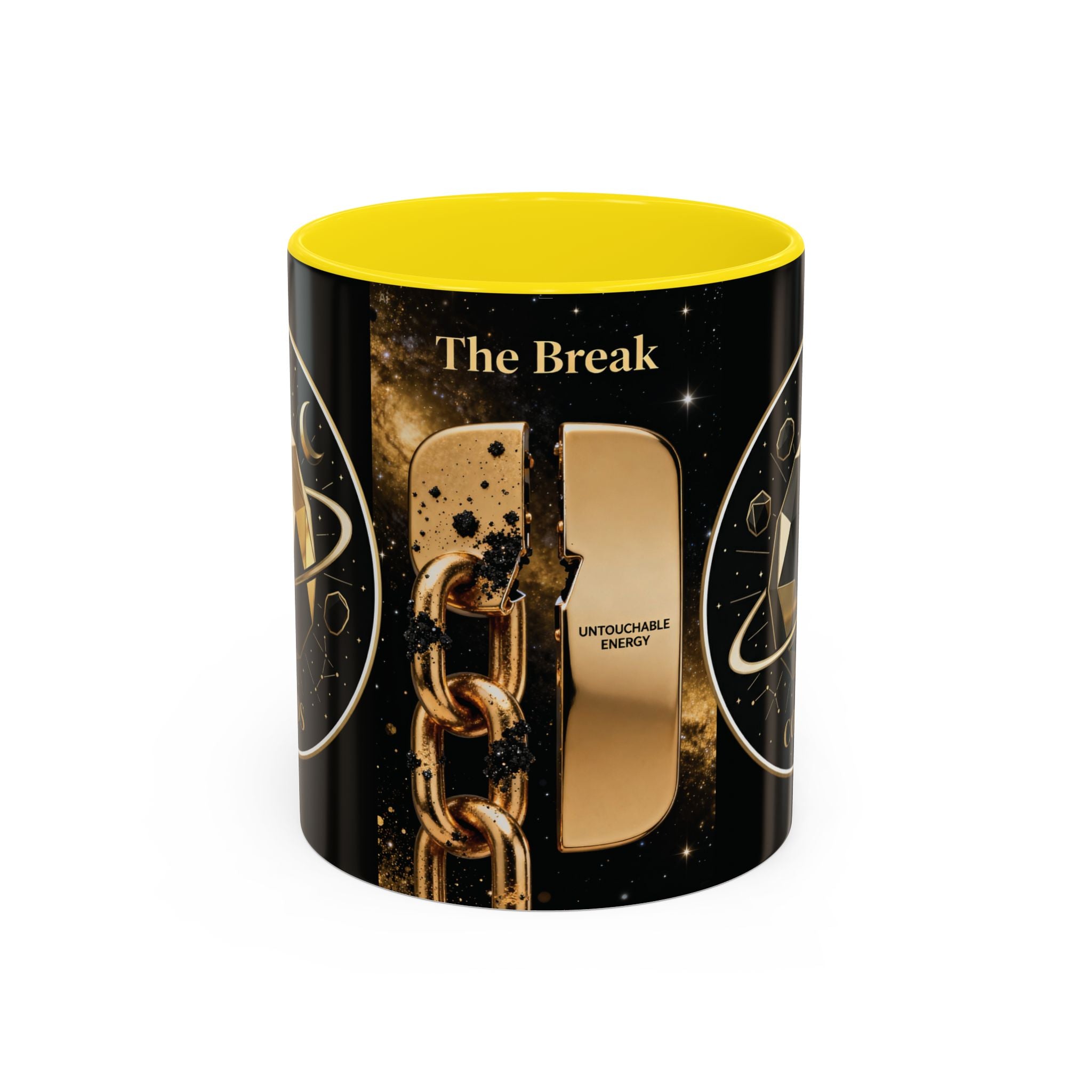 PRB Gold Cosmos Design Accent Coffee Mug | The Break, Planet Illustration by Printify