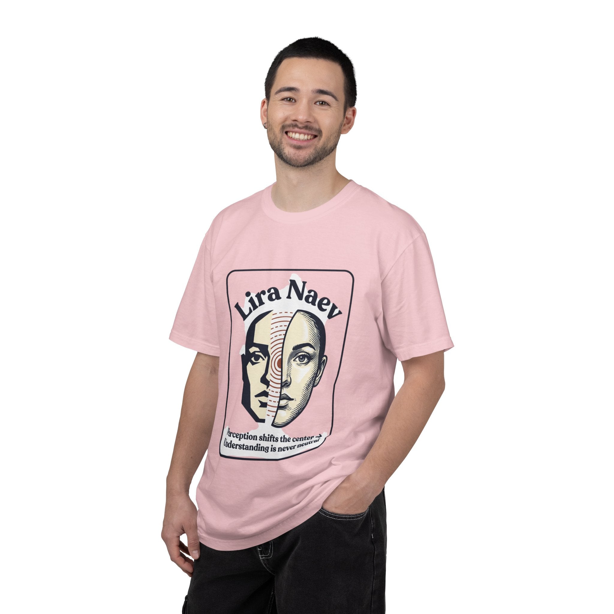 Power Runs Black PRB Lira Naev Split-Face Graphic T-Shirt — “Perception shifts the center” Statement Tee by Power Runs Black