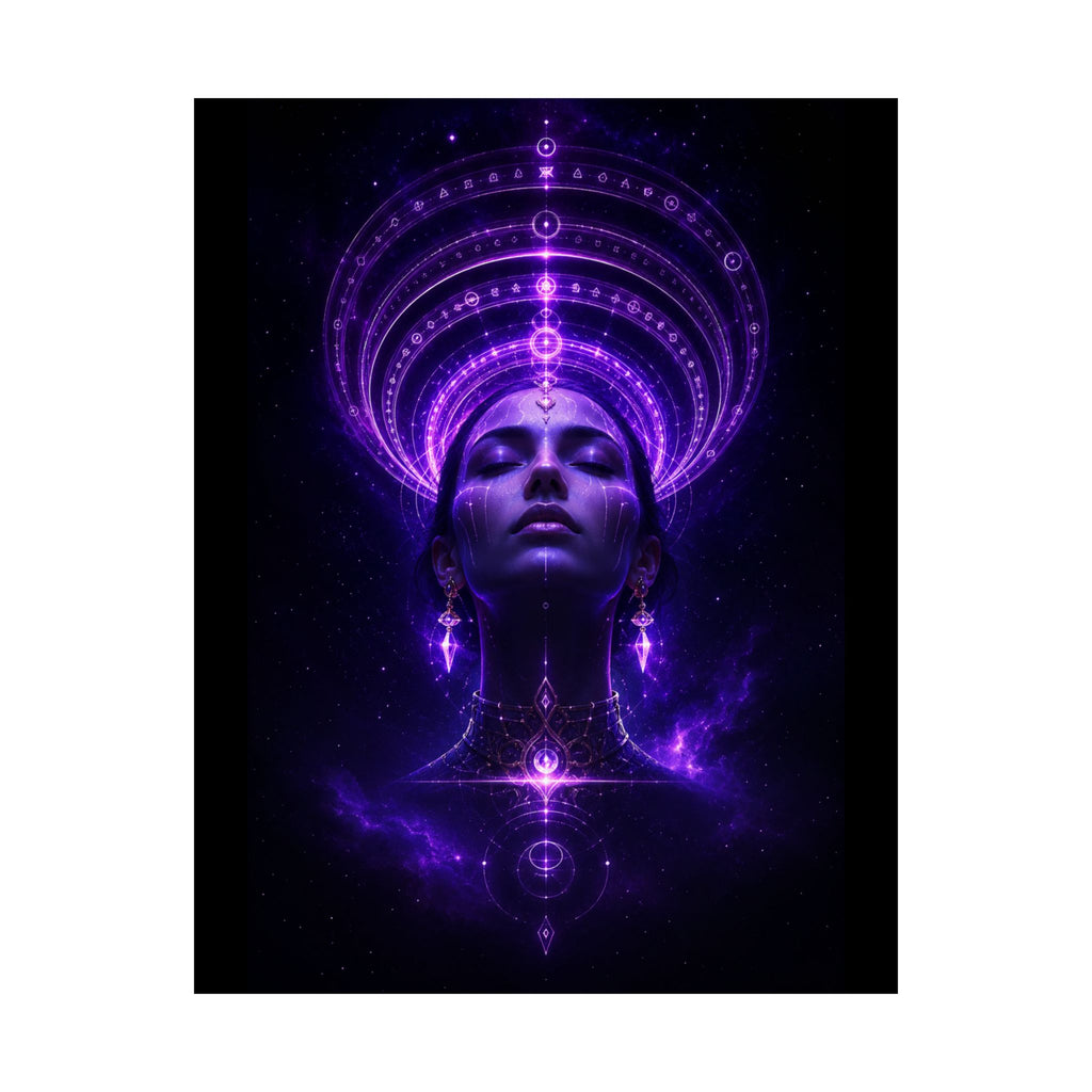 Power Runs Black Cosmic Goddess Poster — Purple Spiritual Wall Art Matte Vertical Print by Power Runs Black