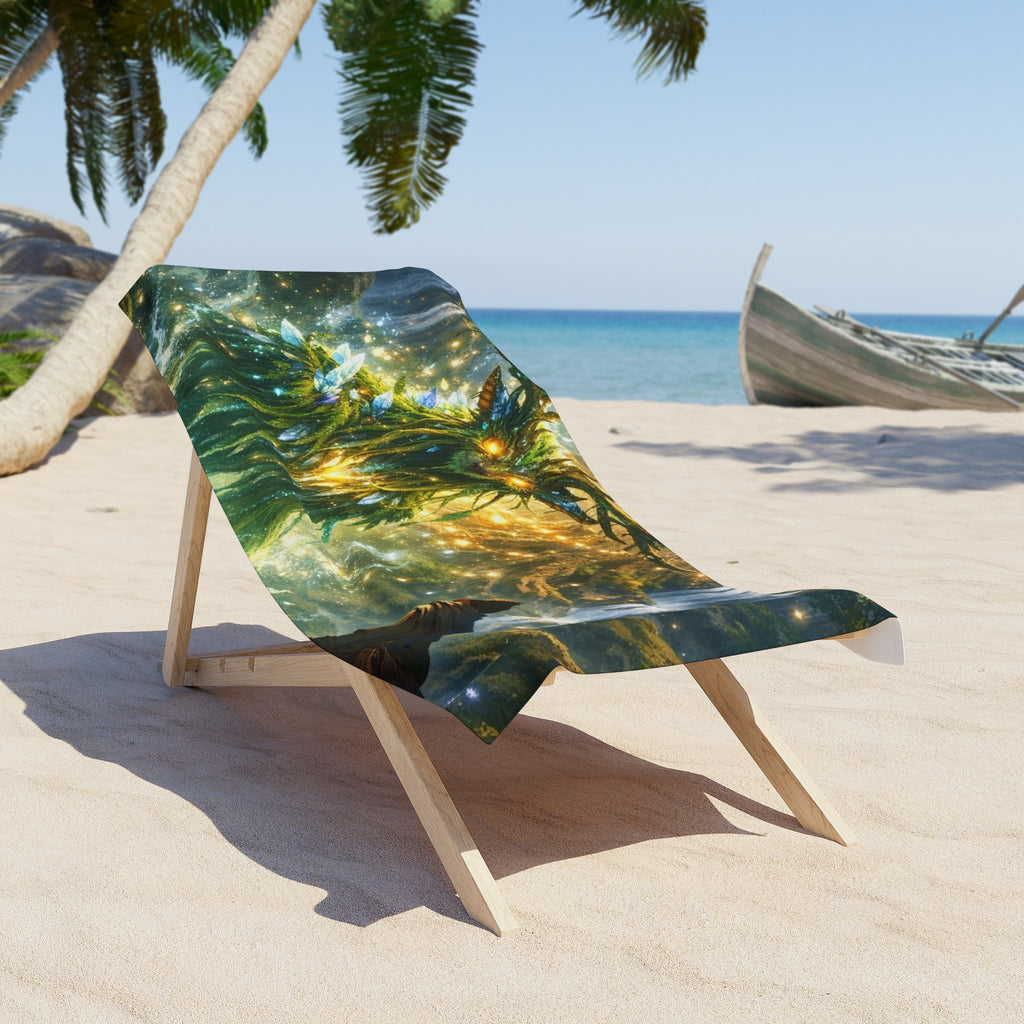 PRB Enchanted Forest Spirit Beach Towel | Tree Guardian Fantasy Scene by Power Runs Black
