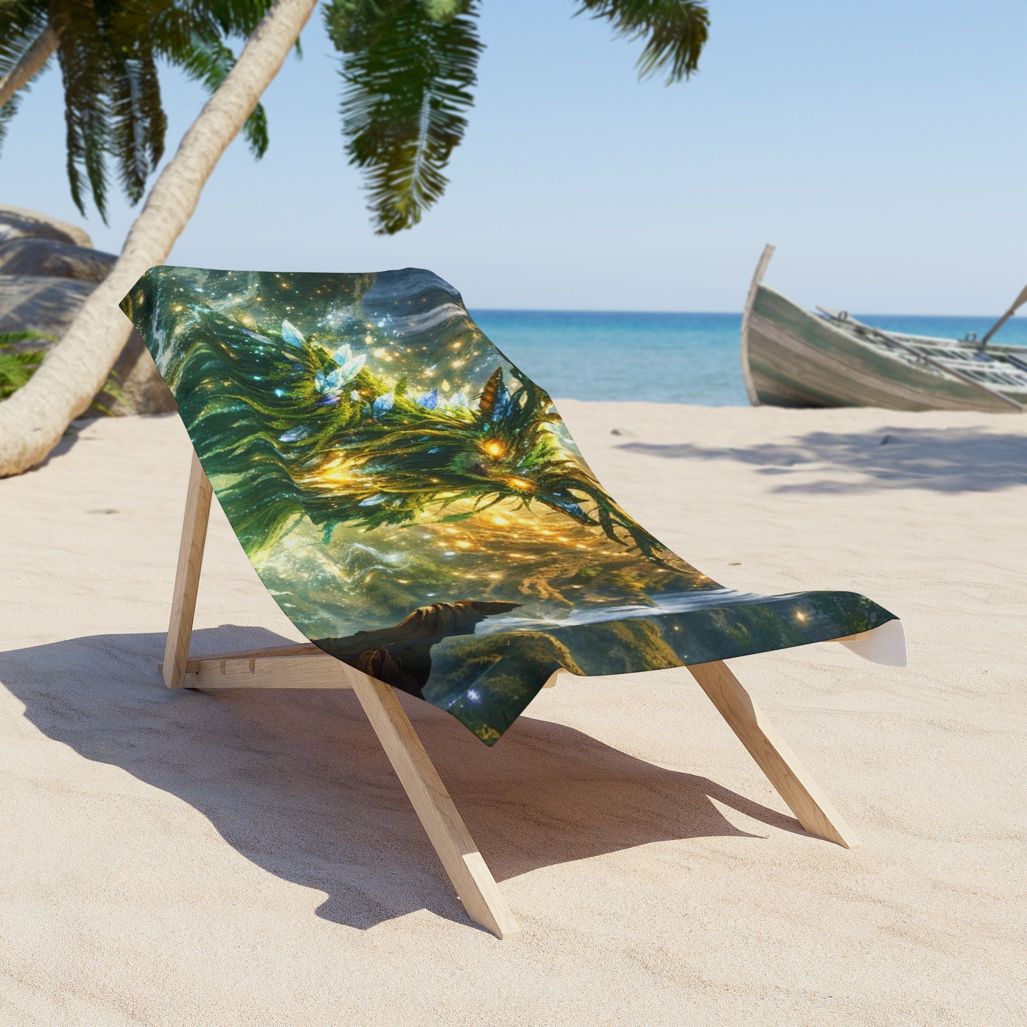 PRB Enchanted Forest Spirit Beach Towel | Tree Guardian Fantasy Scene by Power Runs Black