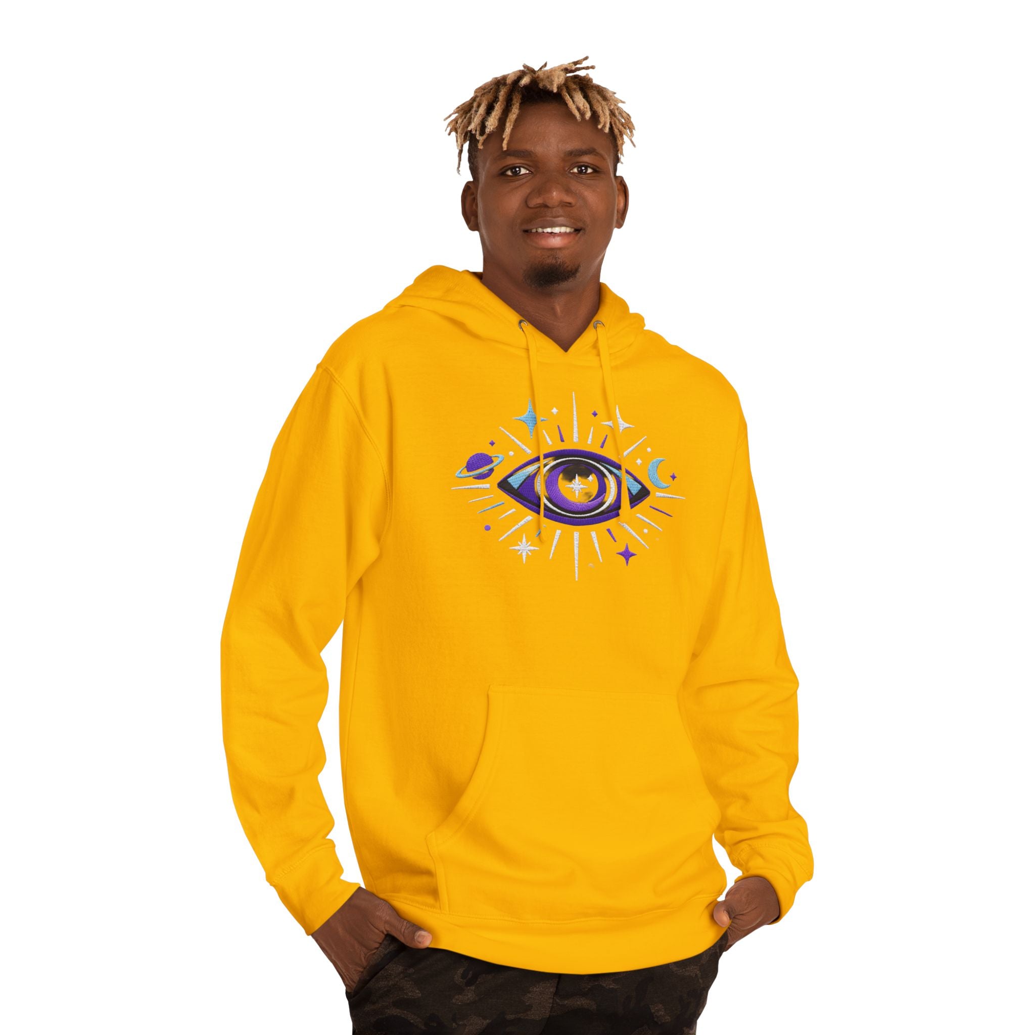 PRB Mystic Purple All-Seeing Eye Hoodie | Celestial Stars Moon by Power Runs Black