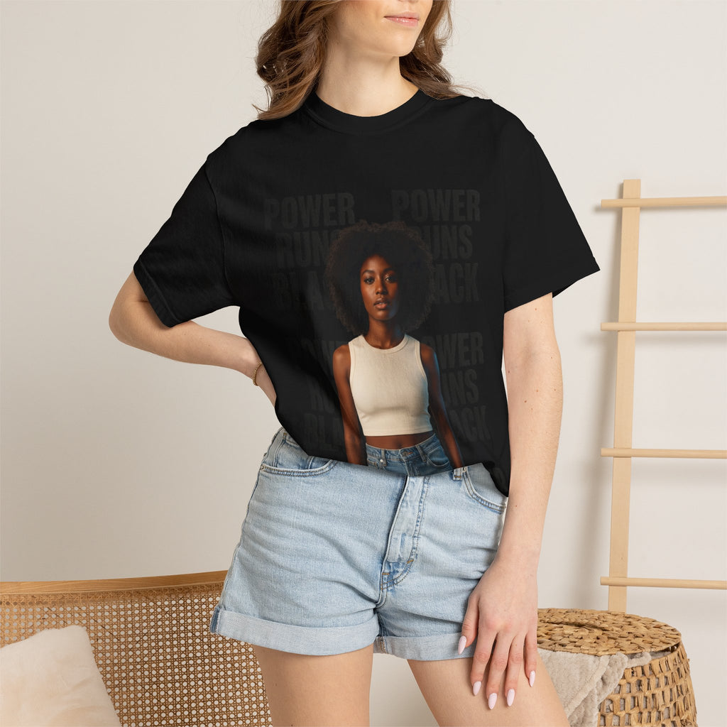 Power Runs Black PRB Power Runs Black T-Shirt — Empowerment Portrait Tee by Printify
