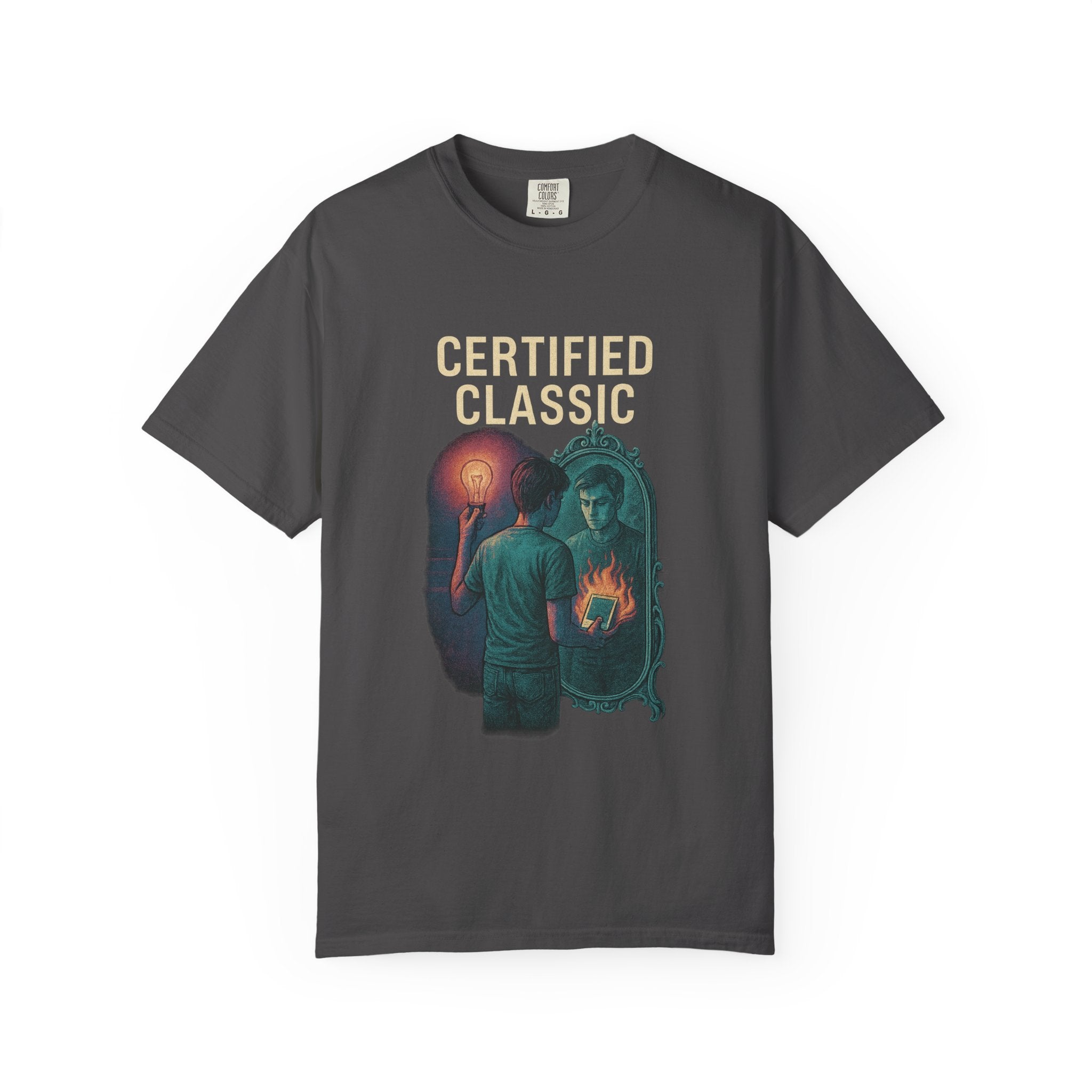 PRB Certified Classic Mirror Illustration T-shirt | Retro Mystic Artwork by Power Runs Black