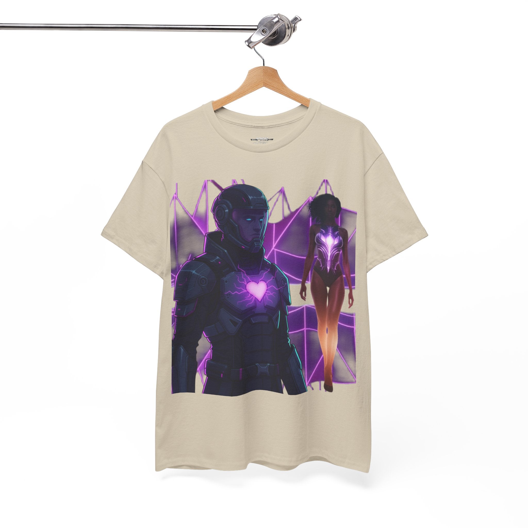 Power Run Black PRB Pretty Rich Bitch The Collection Purple Heart Cyberpunk Knight T-Shirt | Futuristic Armor Sci‑Fi Tee by Printify