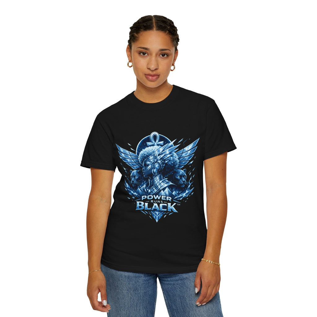 Power of Black Graphic T-Shirt — Egyptian Ankh Warrior Design by Power Runs Black