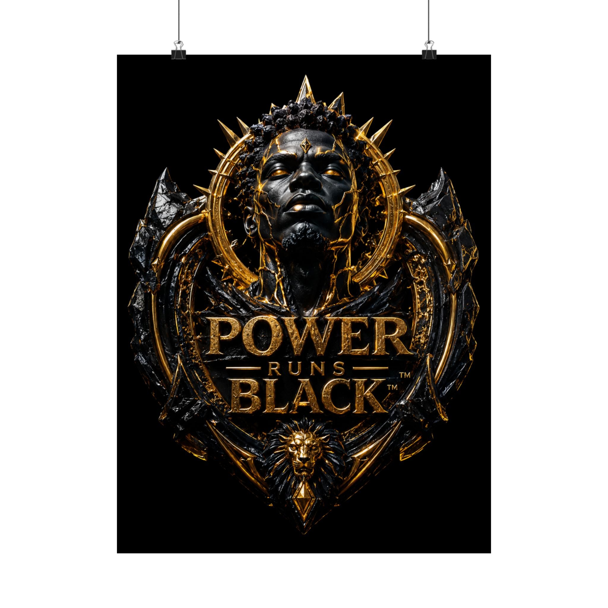 Power Runs Black Matte Poster — Gold & Black Regal Wall Art by Power Runs Black