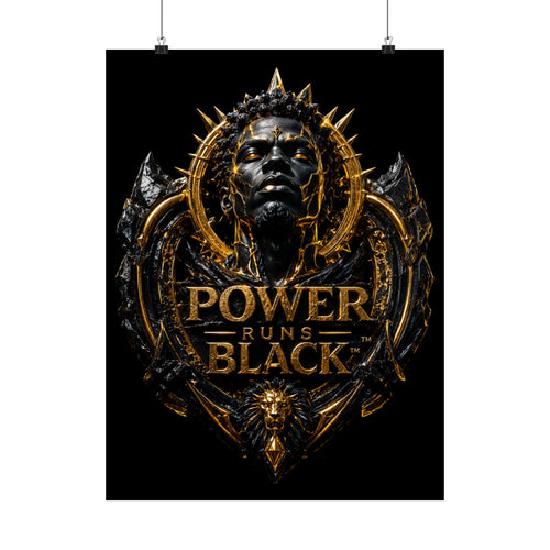 Power Runs Black Matte Poster — Gold & Black Regal Wall Art by Power Runs Black