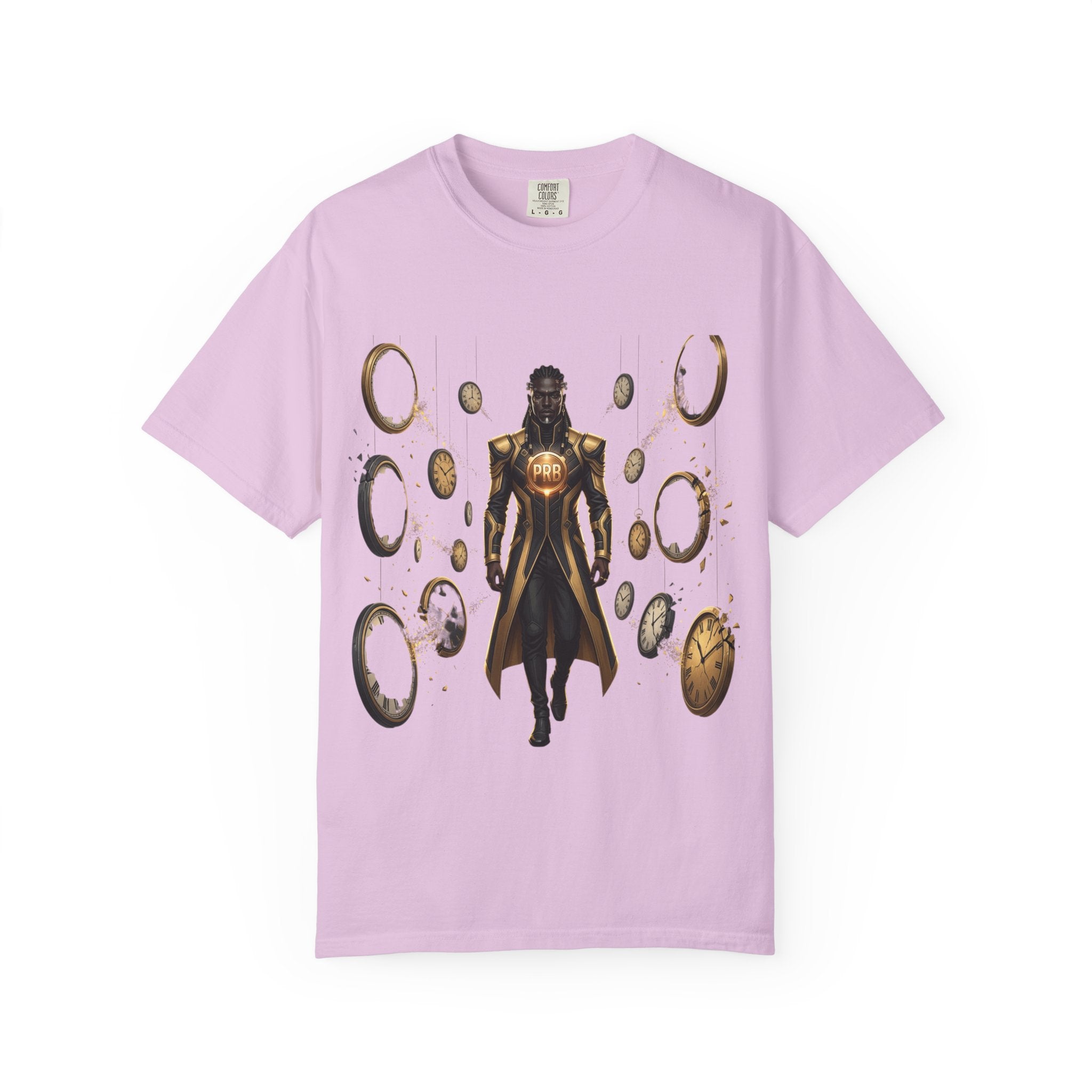 Printify PRB Time Mage Character Art T-Shirt | Floating Clocks, Fantasy Magic - T-Shirt