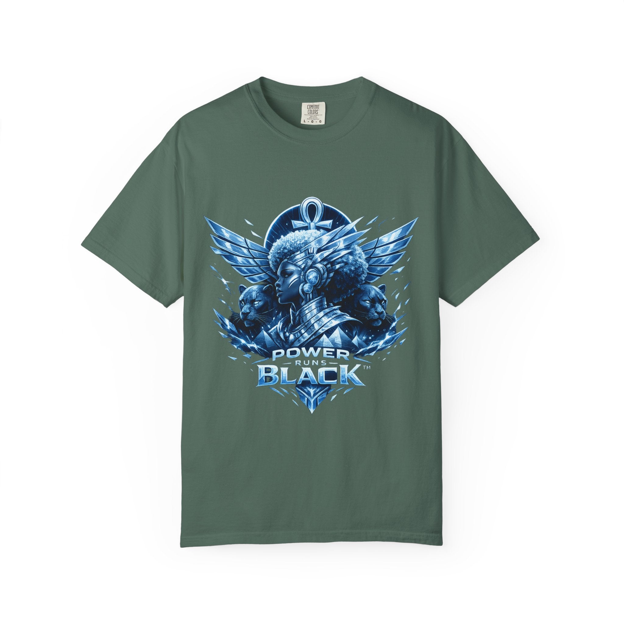 Power of Black Graphic T-Shirt — Egyptian Ankh Warrior Design by Power Runs Black