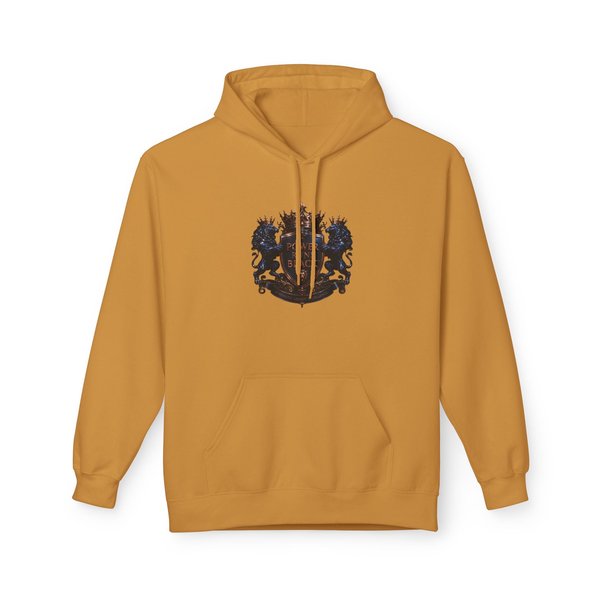 Power Runs Black crest hoodie | medieval shield with lions and wings by Power Runs Black