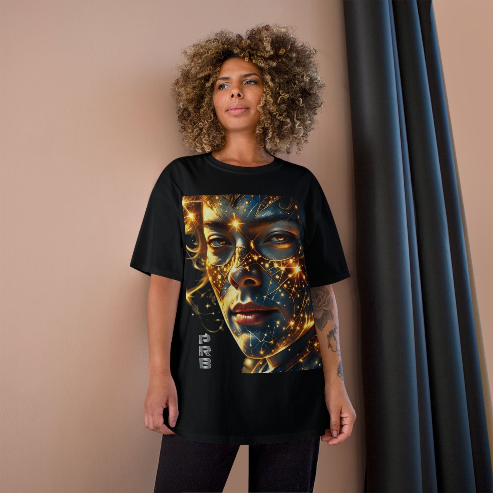 PRB Champion T-Shirt — Cosmic Face Art Tee (Radiant Star Portrait) by Printify