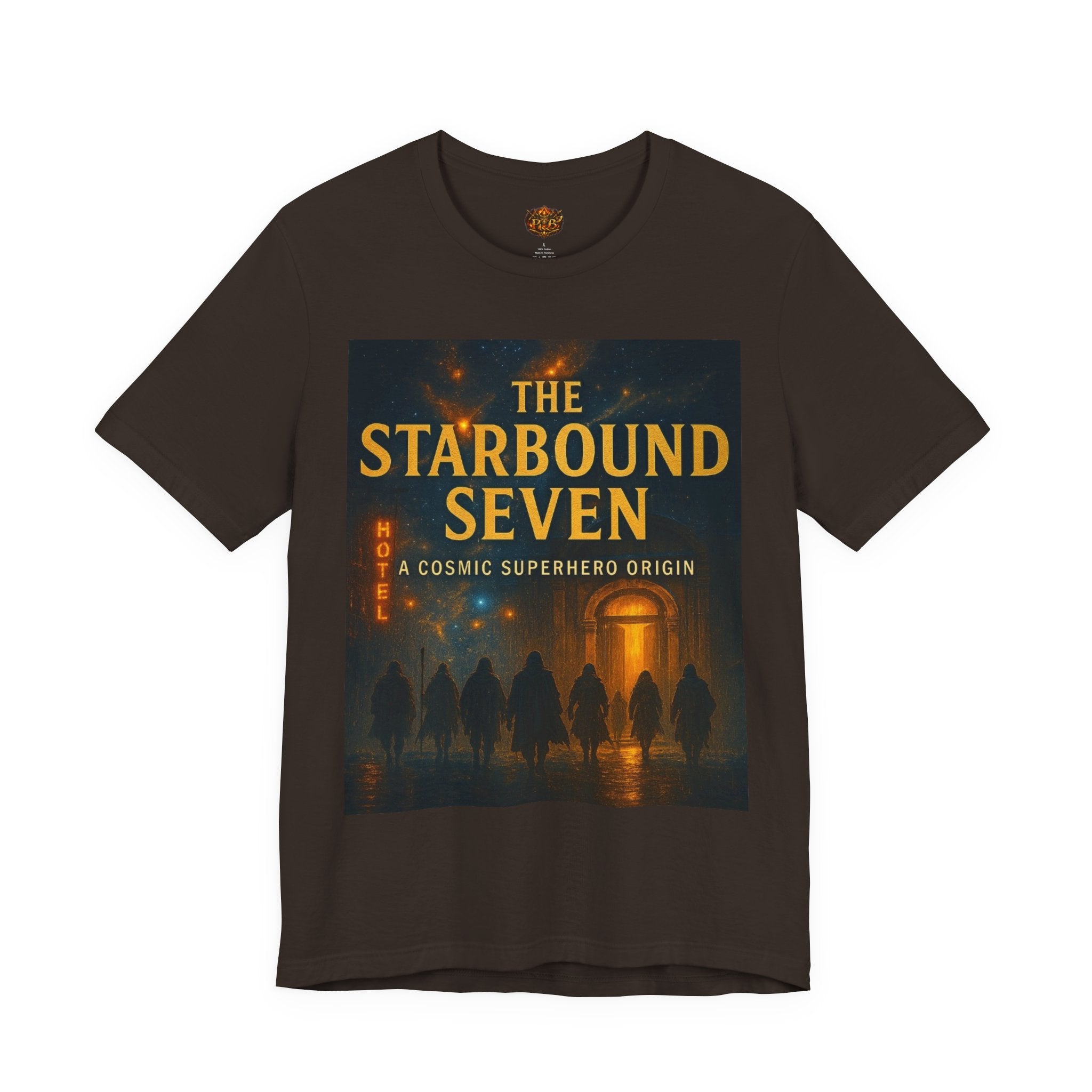 Power Runs Black PRB The Starbound Seven Tee – Retro Cosmic Superhero Poster Shirt by Power Runs Black