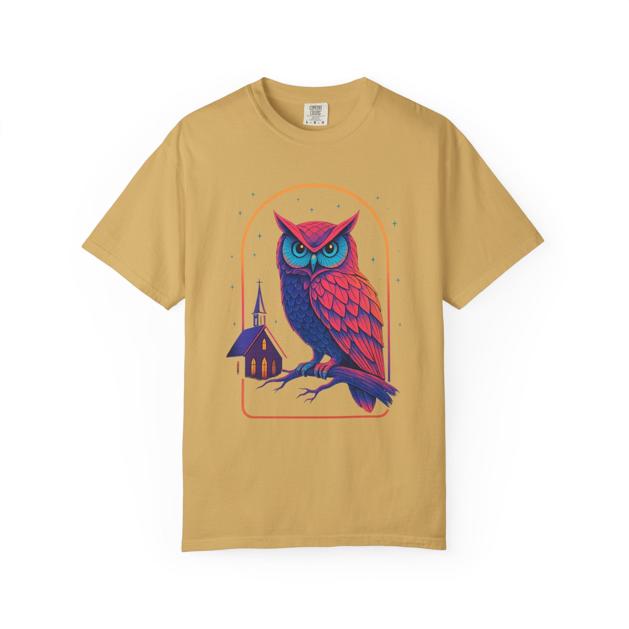 Power Runs Black PRB Neon Owl Illustration T-Shirt | Night Church Graphic Tee by Power Runs Black