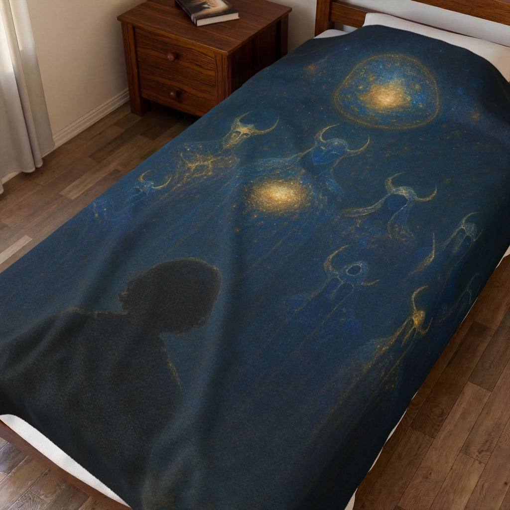 PRB Mystical Spirits Stargazing Velveteen Plush Blanket | Celestial Figures, Night Sky by Printify