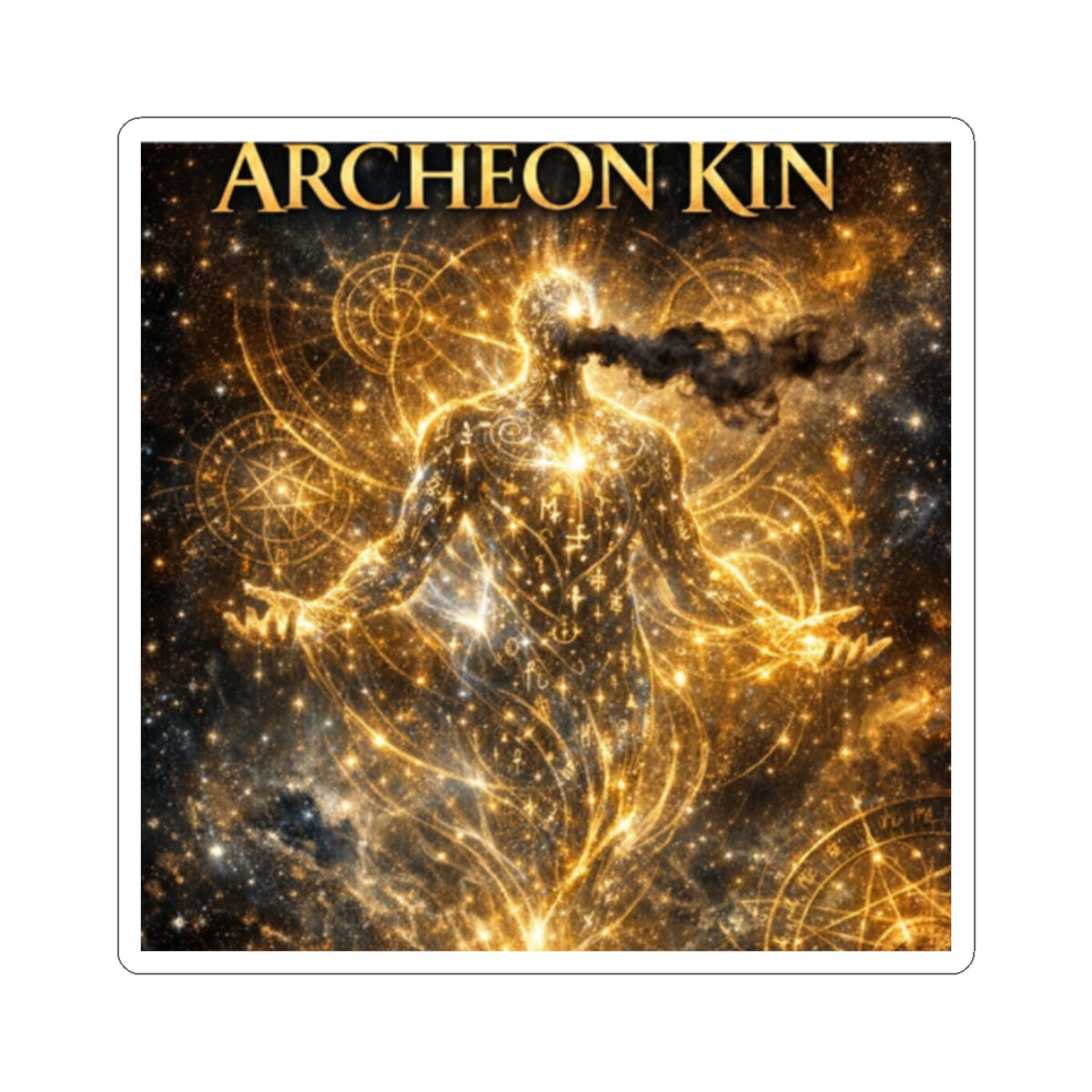 Power Runs Black PRB Archeon Kin Cosmic Spiritual Sticker — Golden Astral Figure Kiss-Cut by Printify