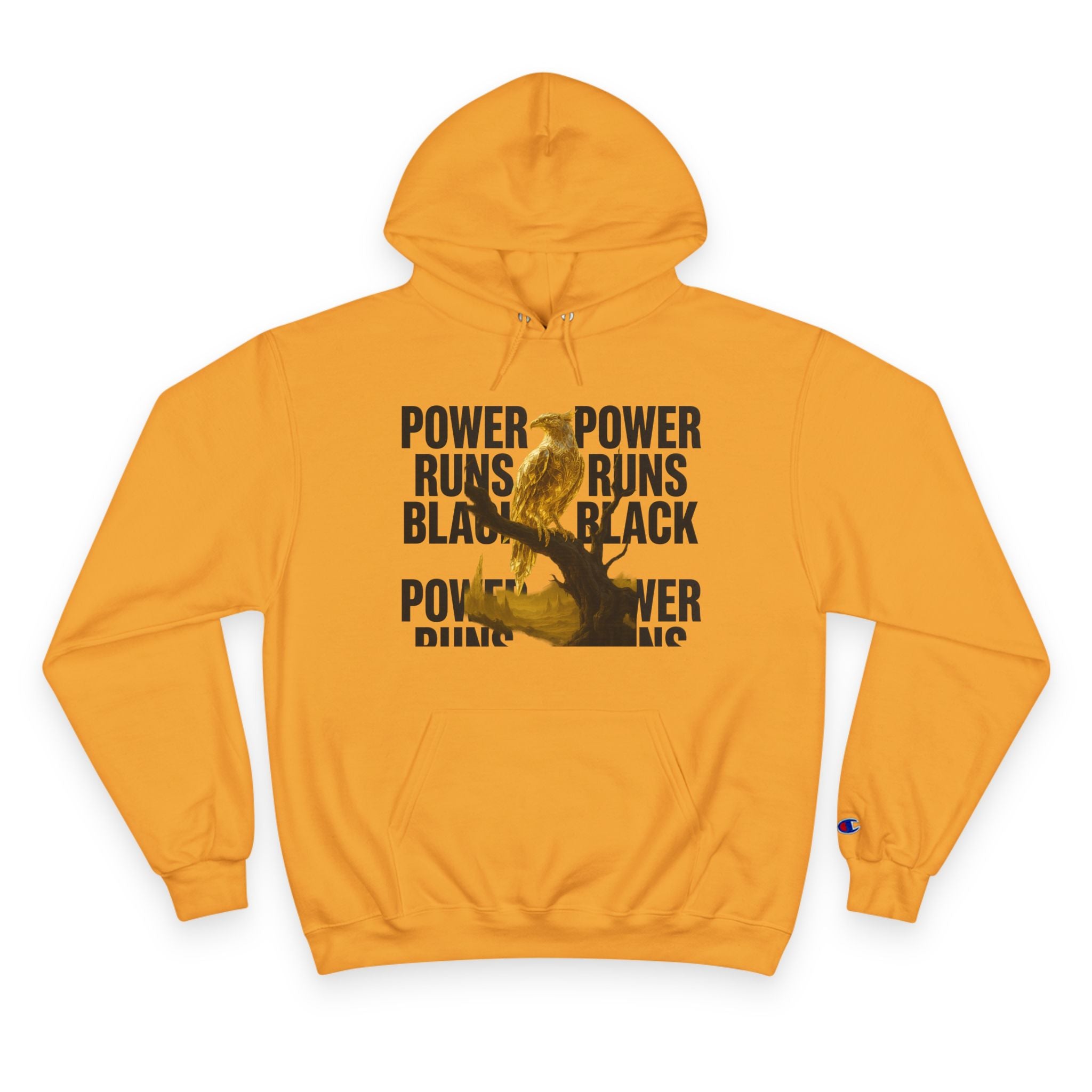 PRB Champion Hoodie — 'Power Runs Black' Golden Bird Graphic Pullover by Power Runs Black
