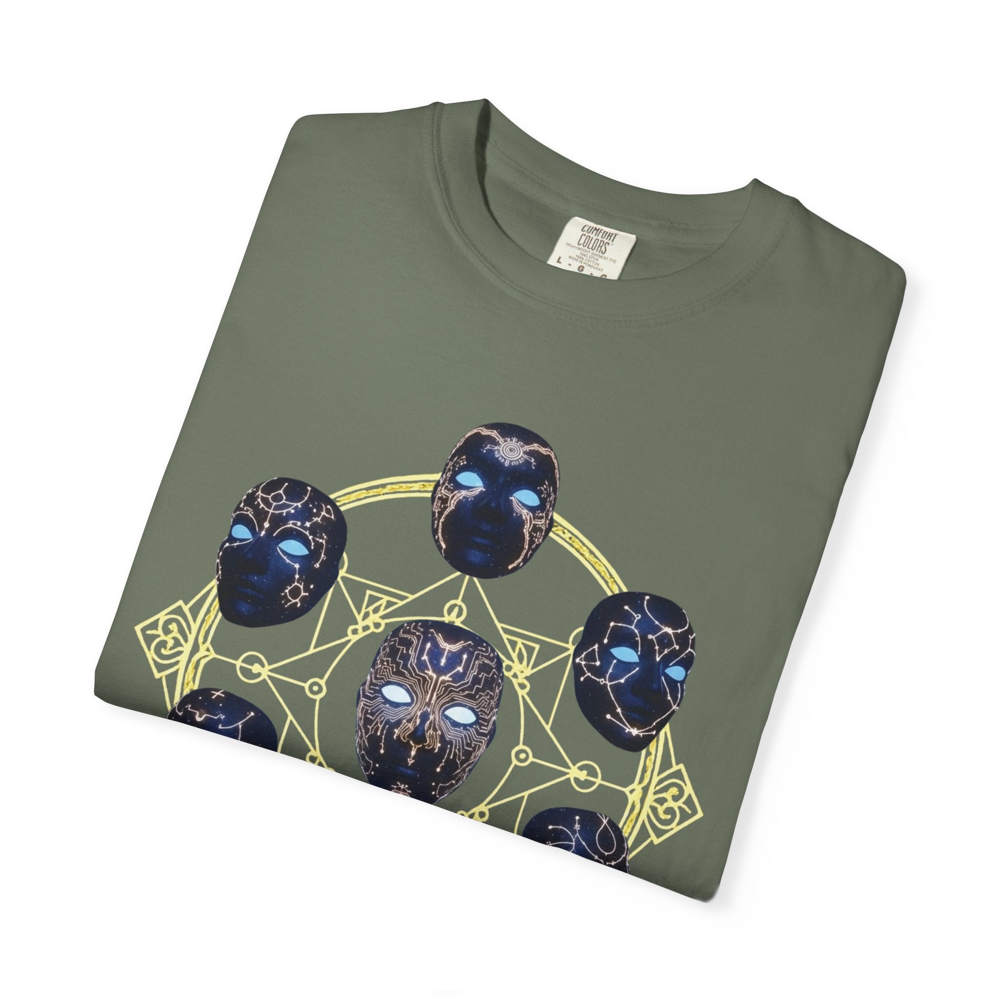 PRB Tribal Mask Circle Graphic Tee, Spiritual Afrocentric Art by Power Runs Black