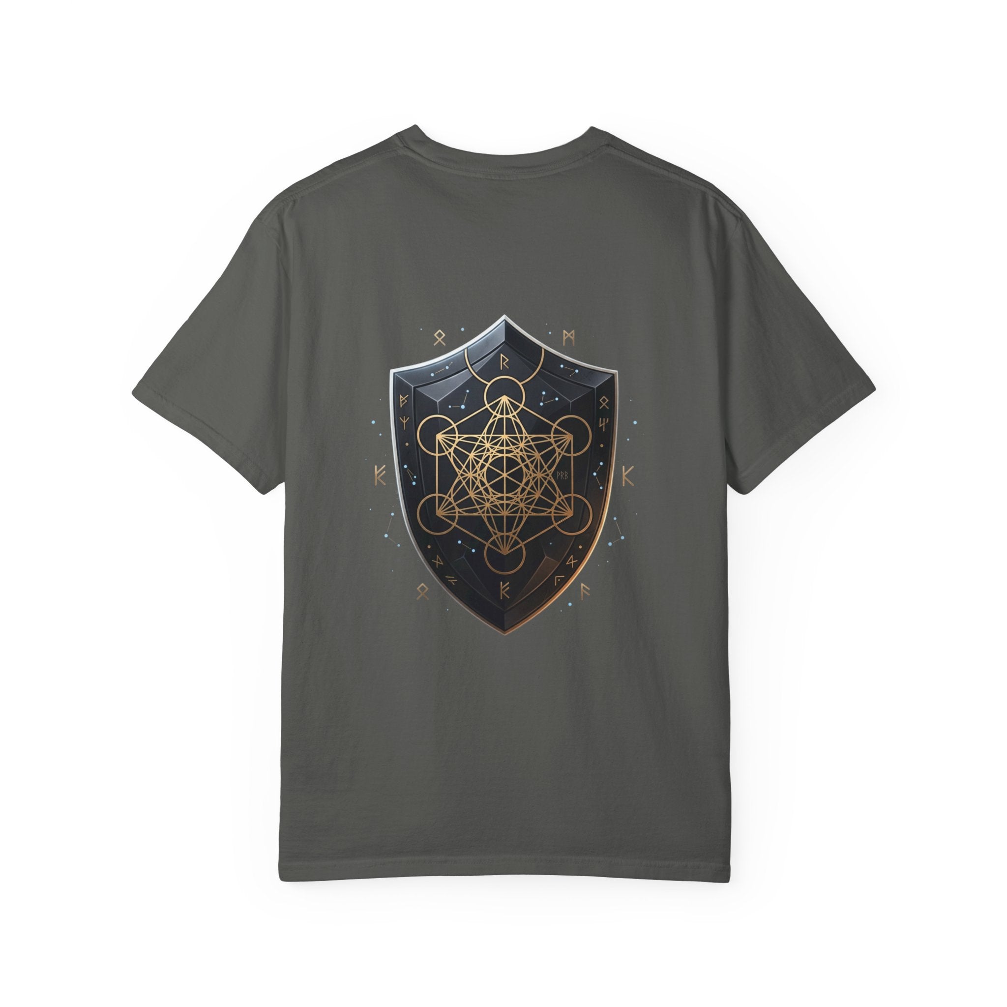 Power Runs Black Mystic Compass Disc T-Shirt — Geometric Gold & Black Emblem Tee by Printify