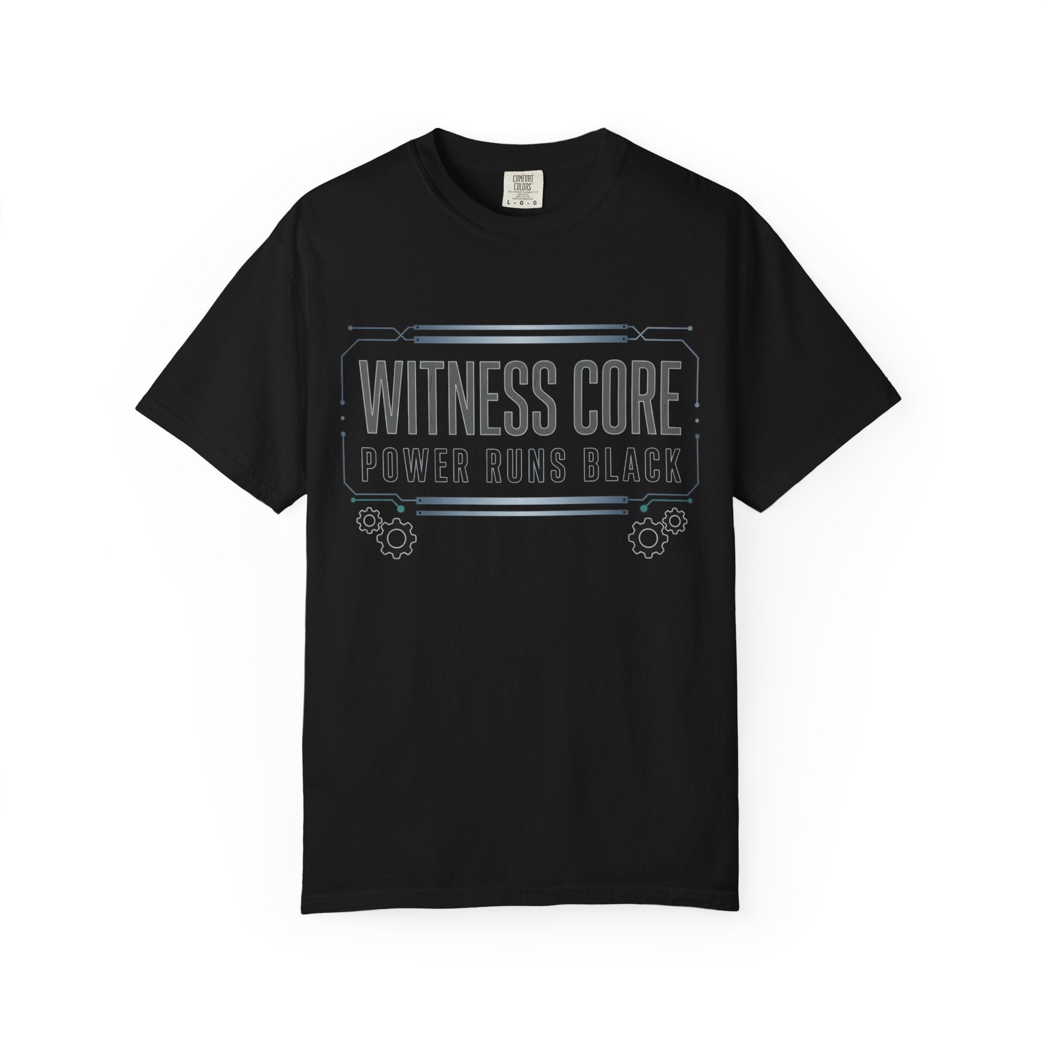 Printify PRB Witness Core Power Runs Black T-shirt | Tech Industrial Graphic Tee - T-Shirt