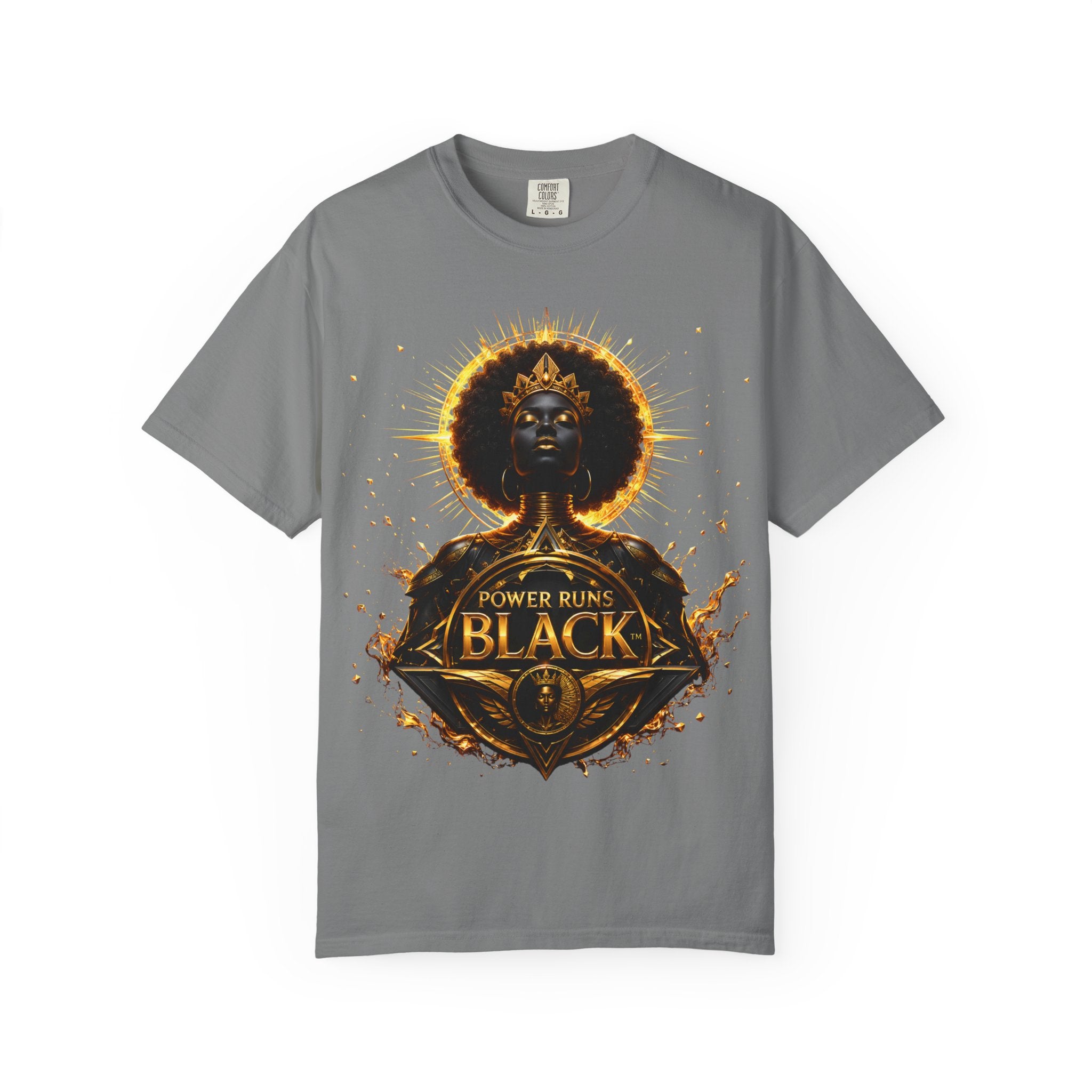 Power Runs Black goddess illustration T-Shirt | Afrocentric black pride design by Power Runs Black