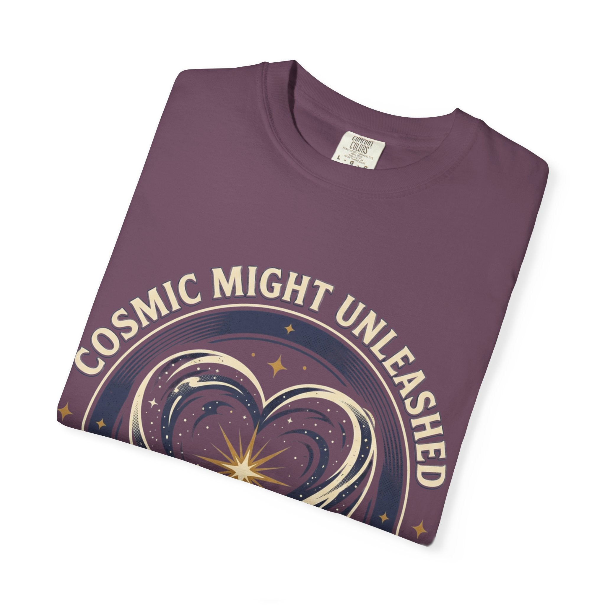 PRB Starforged Flex Cosmic Might Unleashed Heart Graphic T-Shirt — "Cosmic Might Unleashed" Astral Design by Power Runs Black