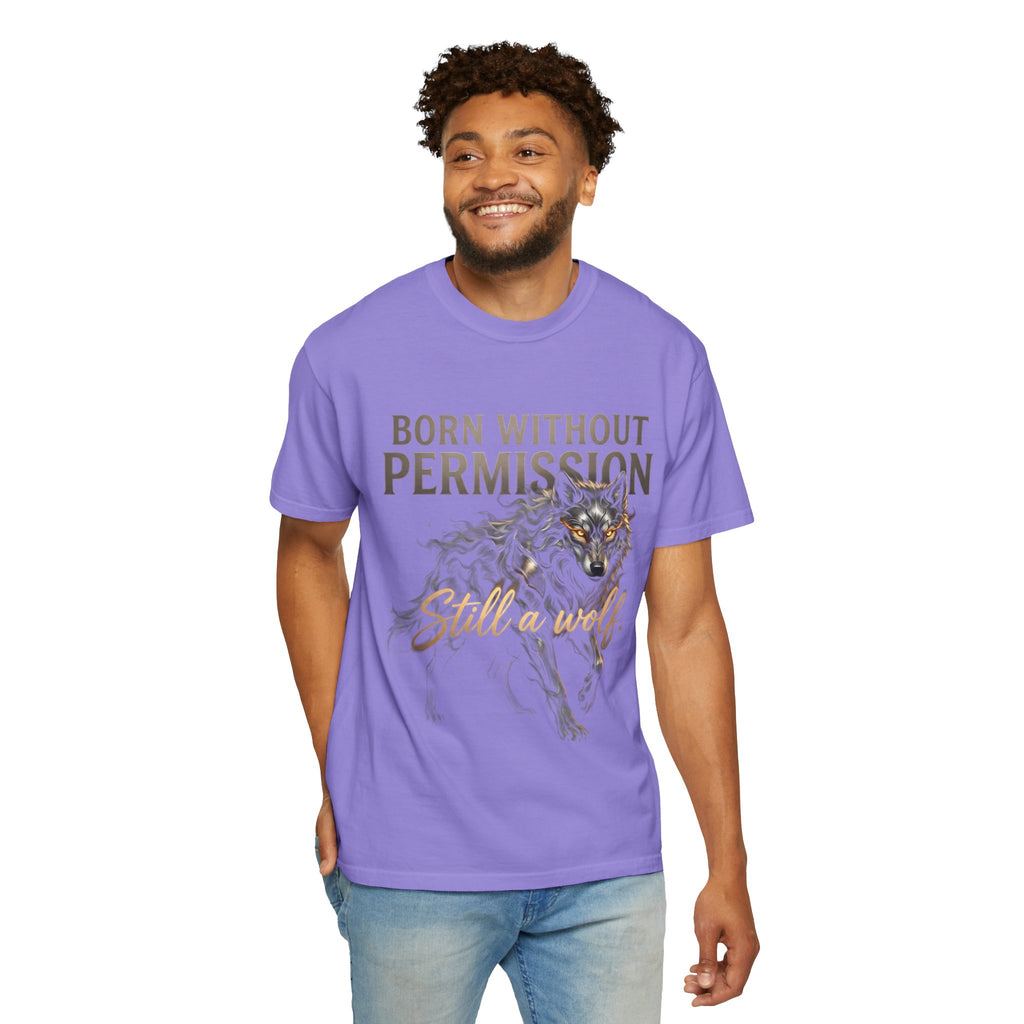 PRB Born Without Permission Wolf T-Shirt — Bold Wolf Graphic Tee by Printify