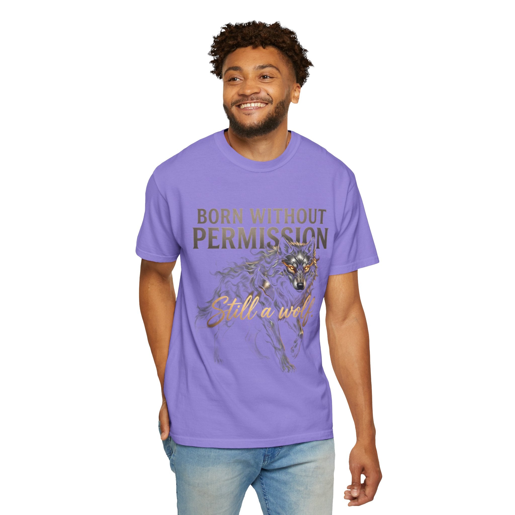 PRB Born Without Permission Wolf T-Shirt — Bold Wolf Graphic Tee by Printify