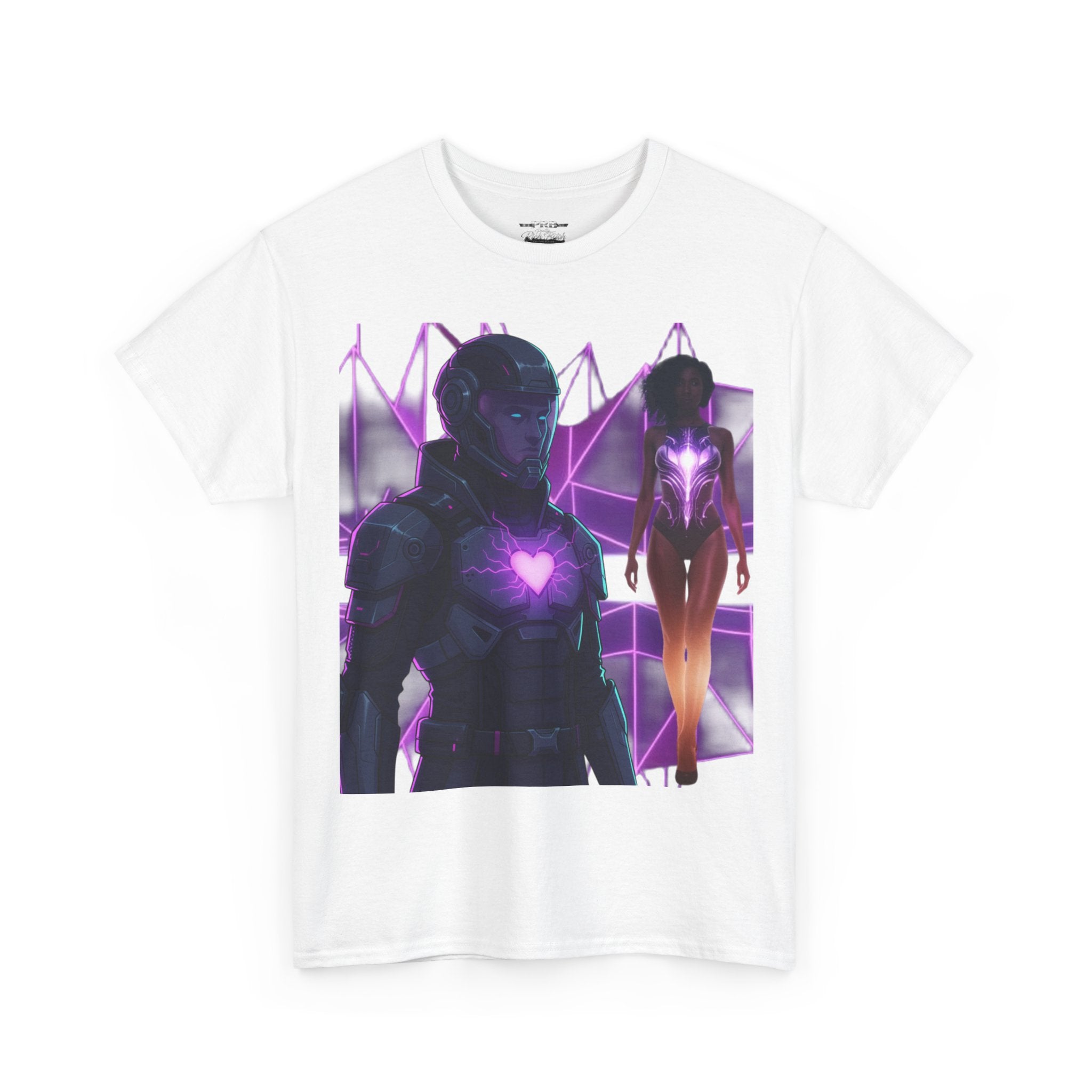 Power Run Black PRB Pretty Rich Bitch The Collection Purple Heart Cyberpunk Knight T-Shirt | Futuristic Armor Sci‑Fi Tee by Printify