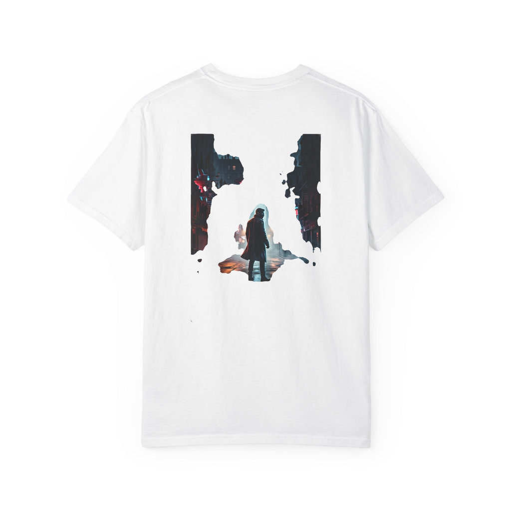 Syndication Loop Cyberpunk Portrait Tee — Tech-Noir Graphic T-Shirt | Power Runs Black by Printify