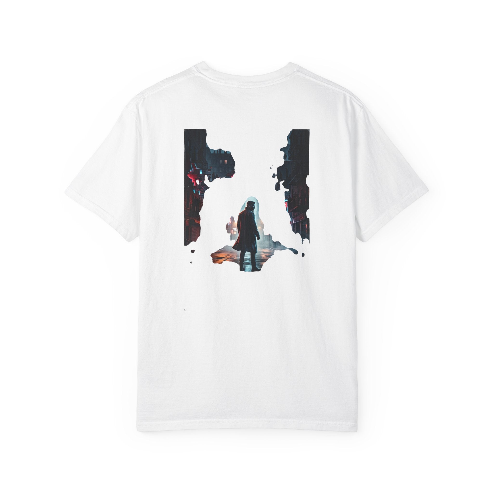 Syndication Loop Cyberpunk Portrait Tee — Tech-Noir Graphic T-Shirt | Power Runs Black by Printify