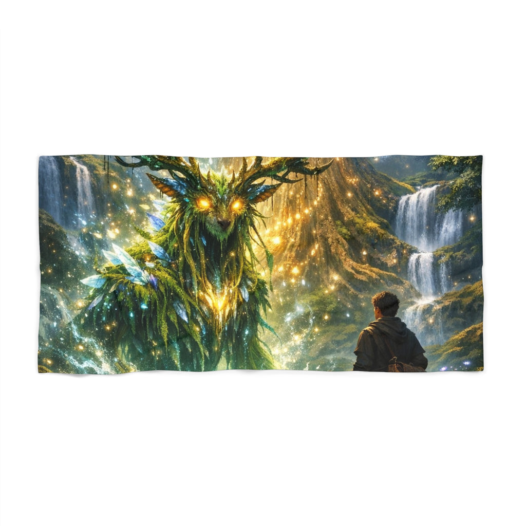 PRB Enchanted Forest Spirit Beach Towel | Tree Guardian Fantasy Scene by Printify