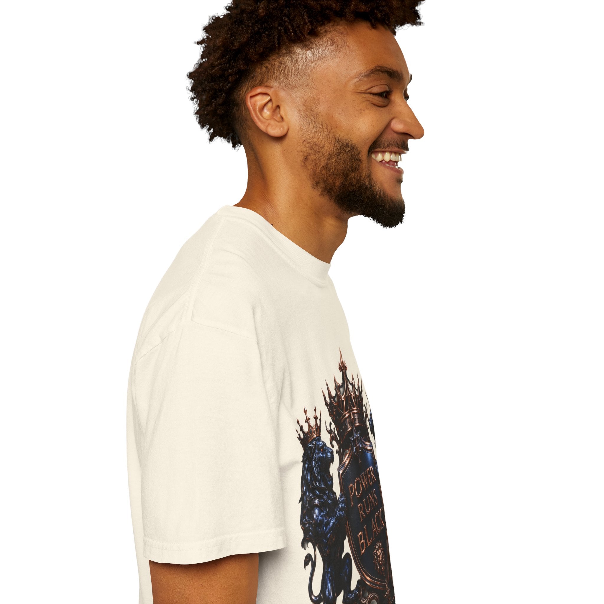 Power Runs Black Crest T-shirt | Heraldic Lion Shield Tee by Power Runs Black