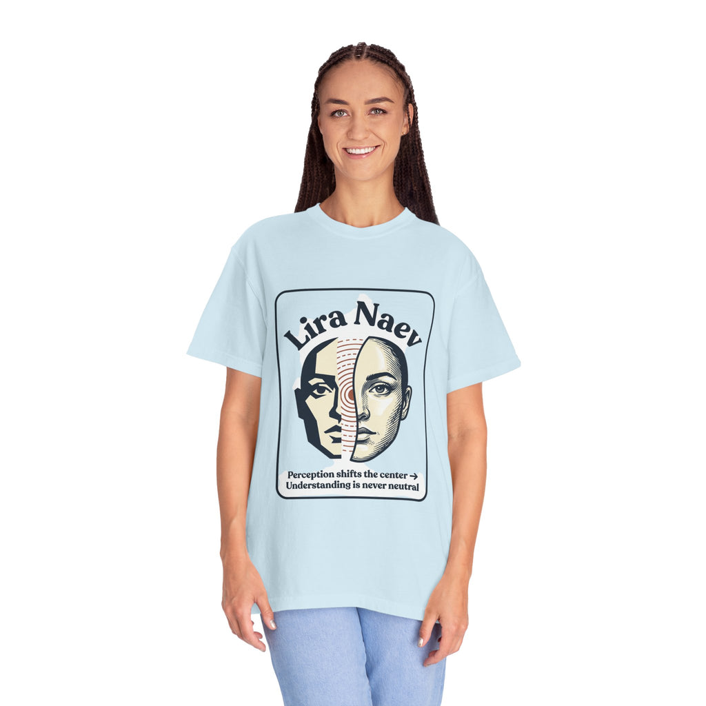 Power Runs Black PRB Lira Naev Split-Face Graphic T-Shirt — “Perception shifts the center” Statement Tee by Power Runs Black
