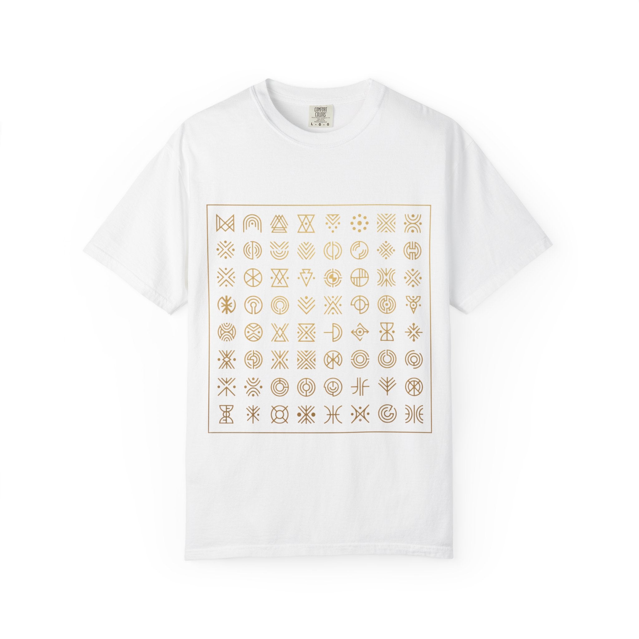 Power Runs Black PRB Symbol Grid T-Shirt — Minimal Gold Icon Graphic Tee by Printify