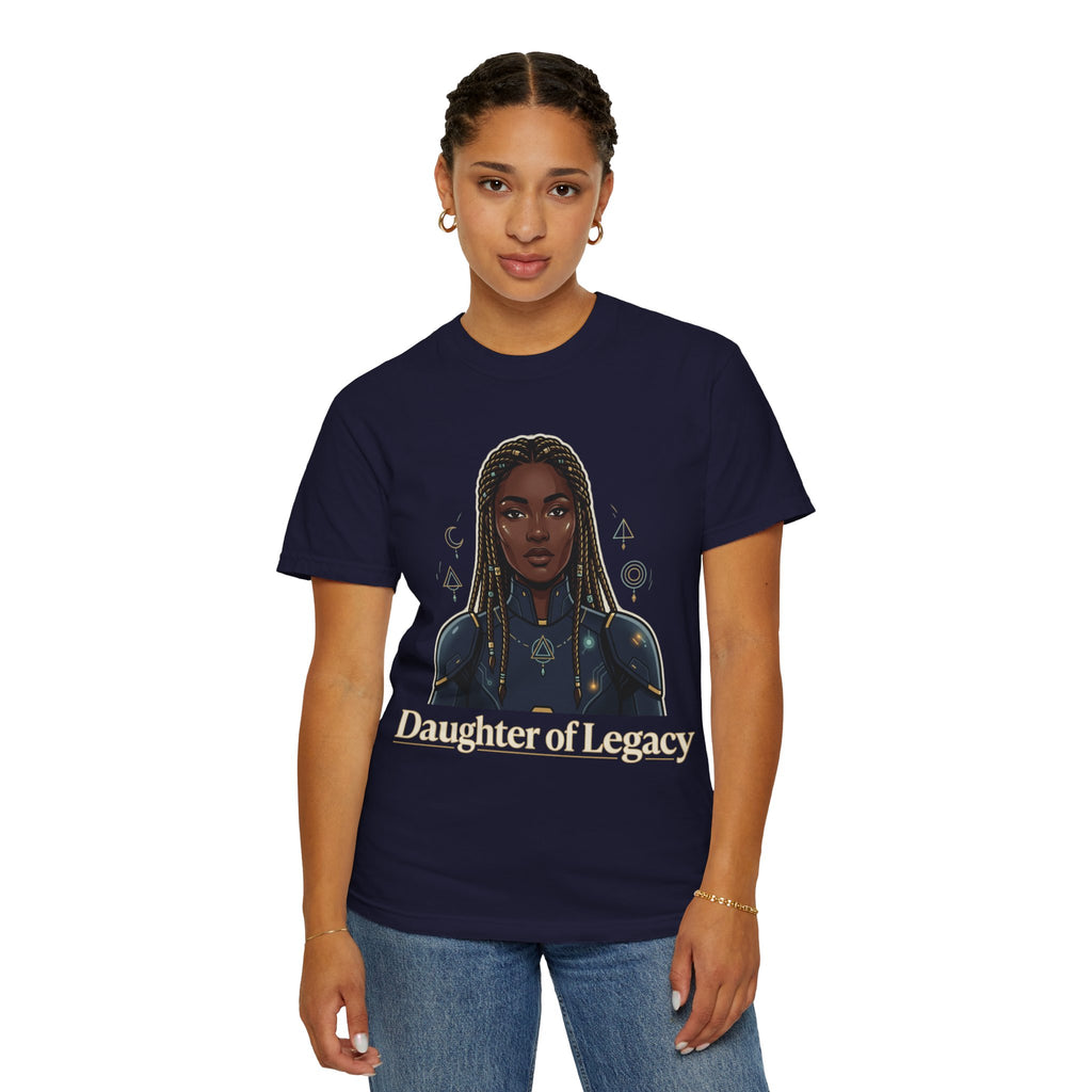 Power Runs Black Daughter of Legacy Graphic T-Shirt | Black Girl Magic Portrait Tee by Printify