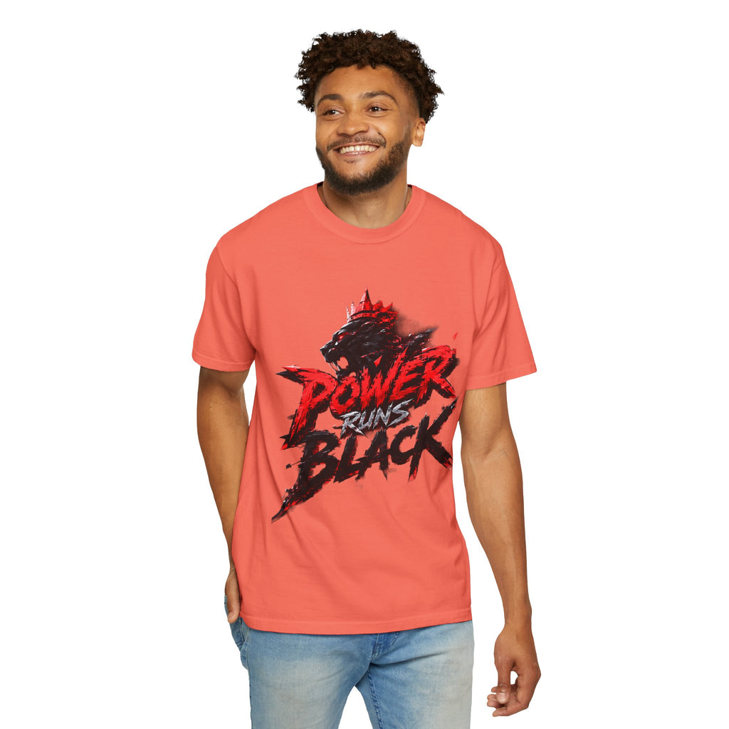 Power Runs Black T-shirt | Wolf Silhouette, Red Black Graphic Tee by Power Runs Black