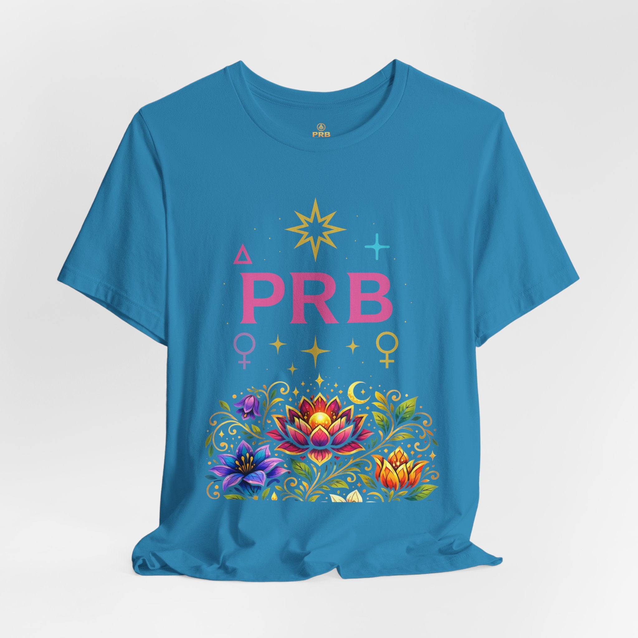 Pretty Rich Bitch The Collection by PRB Floral Lotus T‑Shirt — Colorful Spiritual Symbol Tee by Power Runs Black