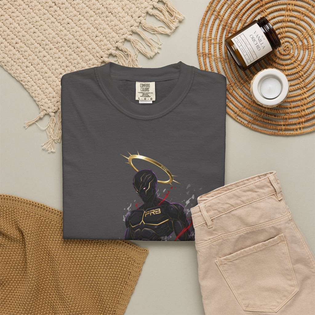 PRB Shadow Hero Graphic T-Shirt — Haloed Vigilante Illustration by Printify