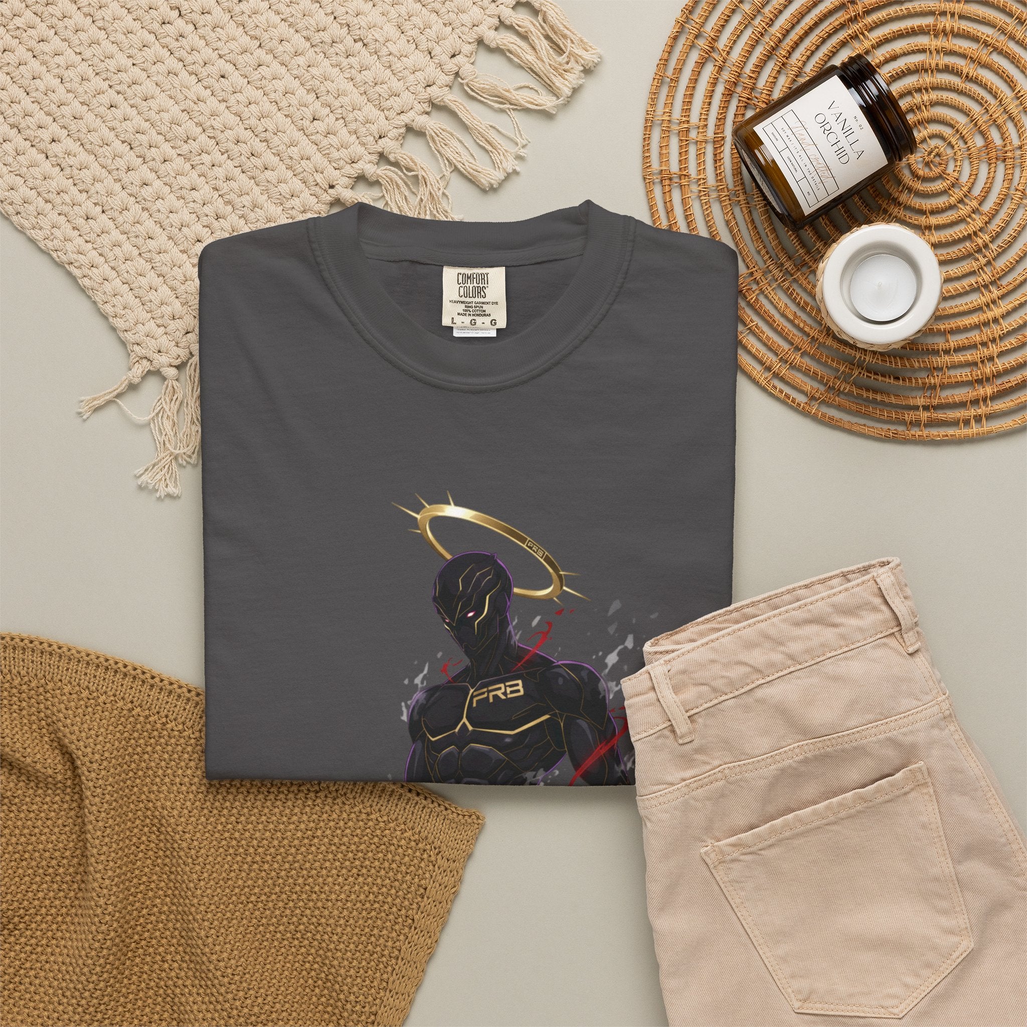 PRB Shadow Hero Graphic T-Shirt — Haloed Vigilante Illustration by Printify