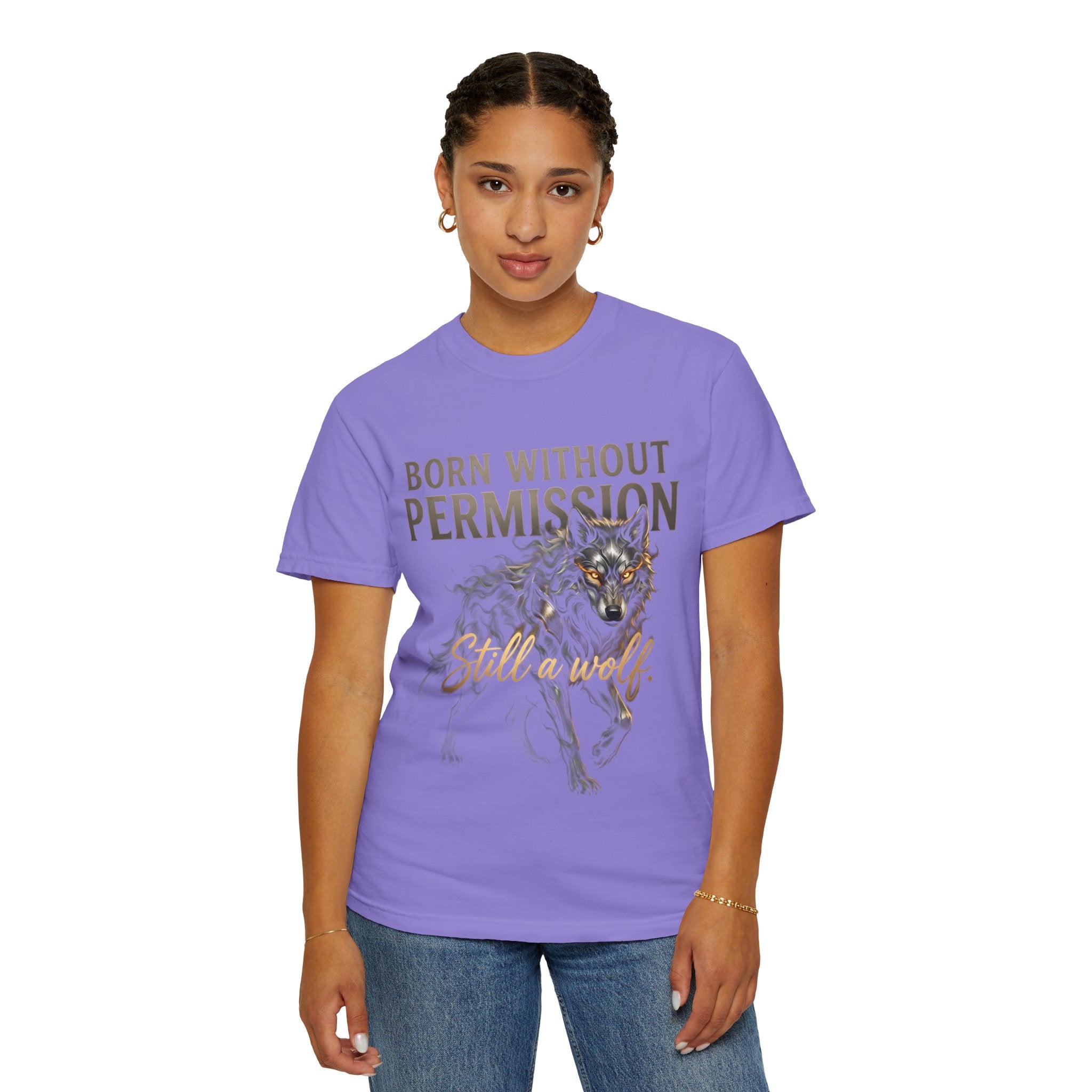 PRB Born Without Permission Wolf T-Shirt — Bold Wolf Graphic Tee by Printify