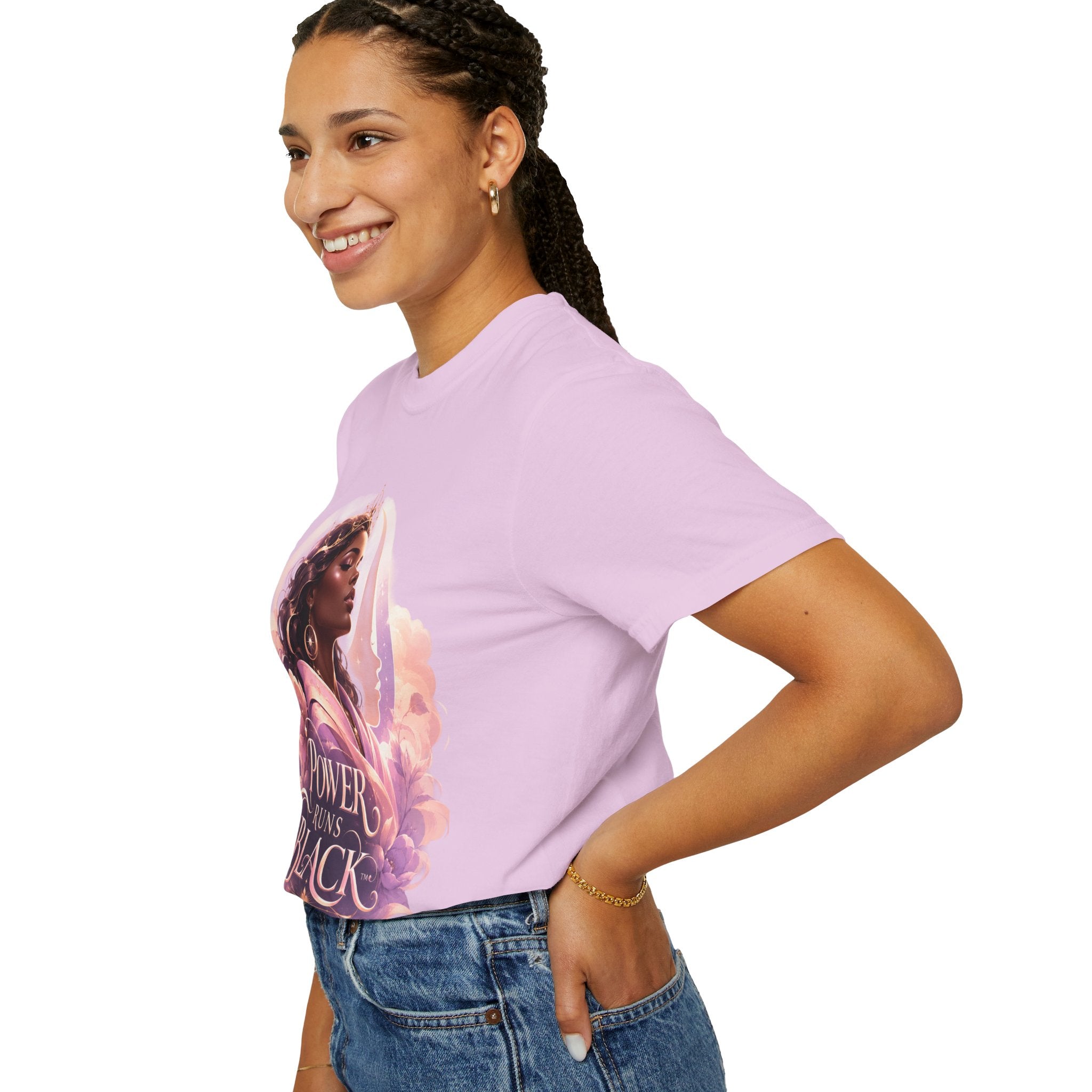 Power Runs Black graphic tee | Black woman portrait, Afro empowerment shirt by Power Runs Black