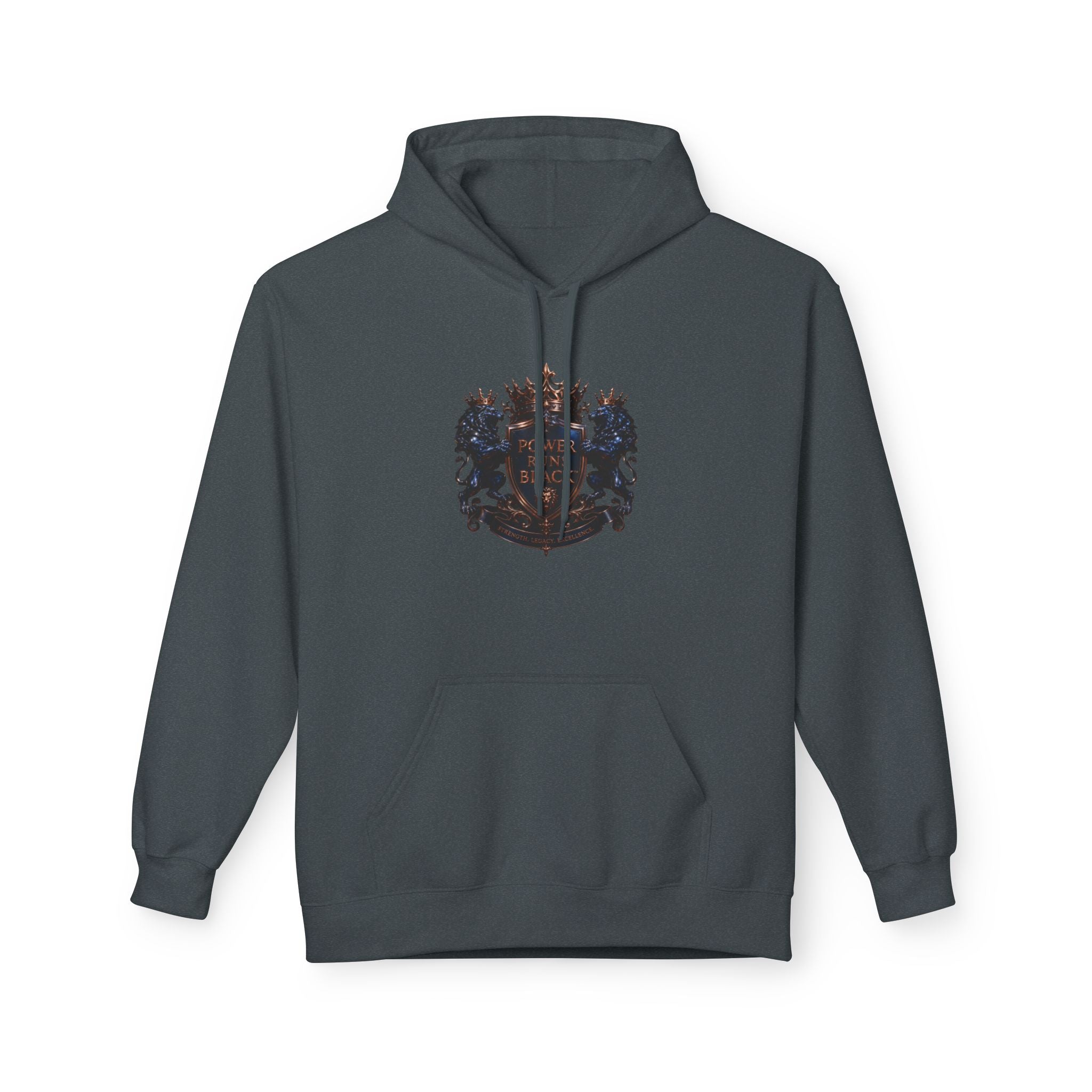 Power Runs Black crest hoodie | medieval shield with lions and wings by Power Runs Black