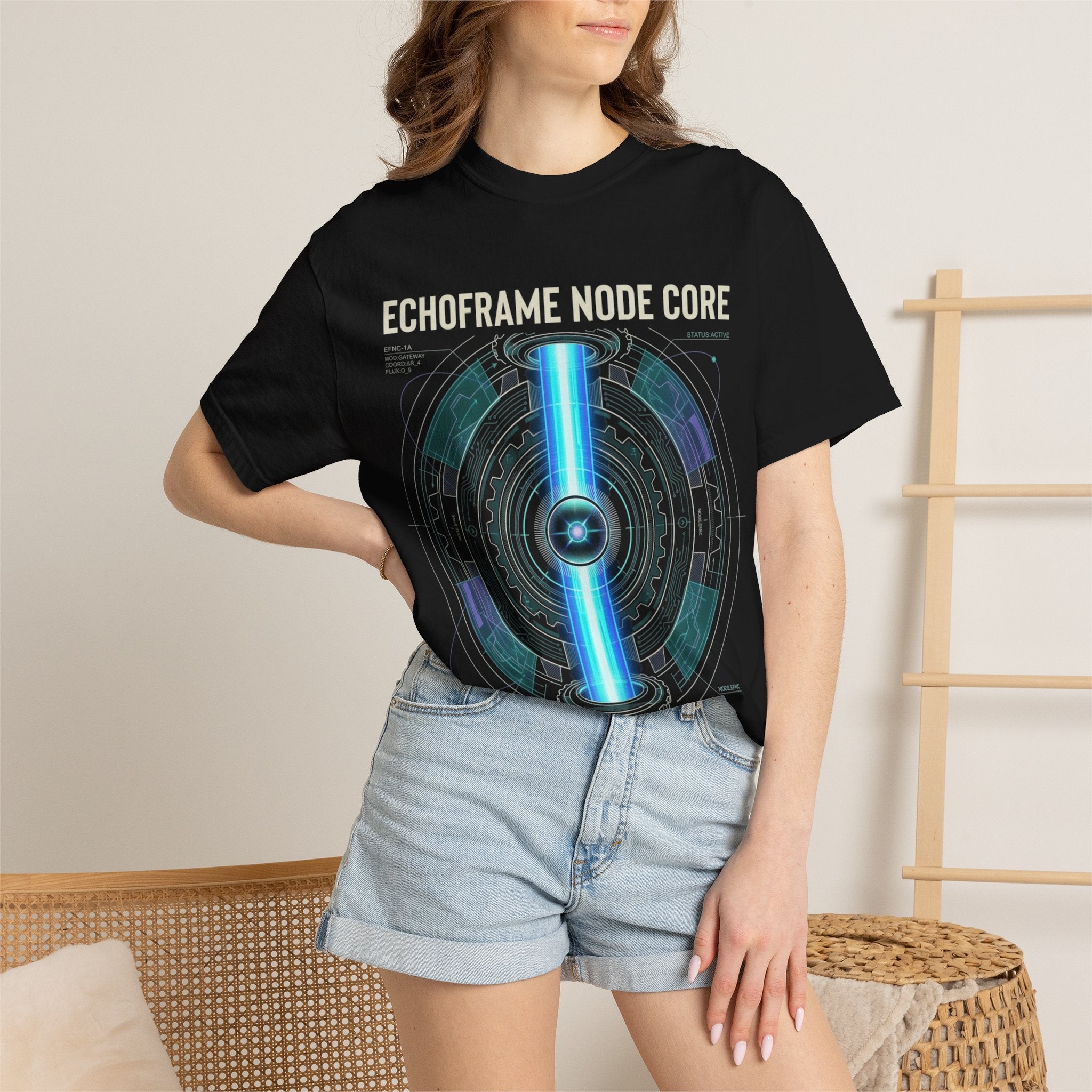 Power Runs Black PRB Echoframe Node Core T-Shirt — Futuristic Tech Graphic Tee by Power Runs Black